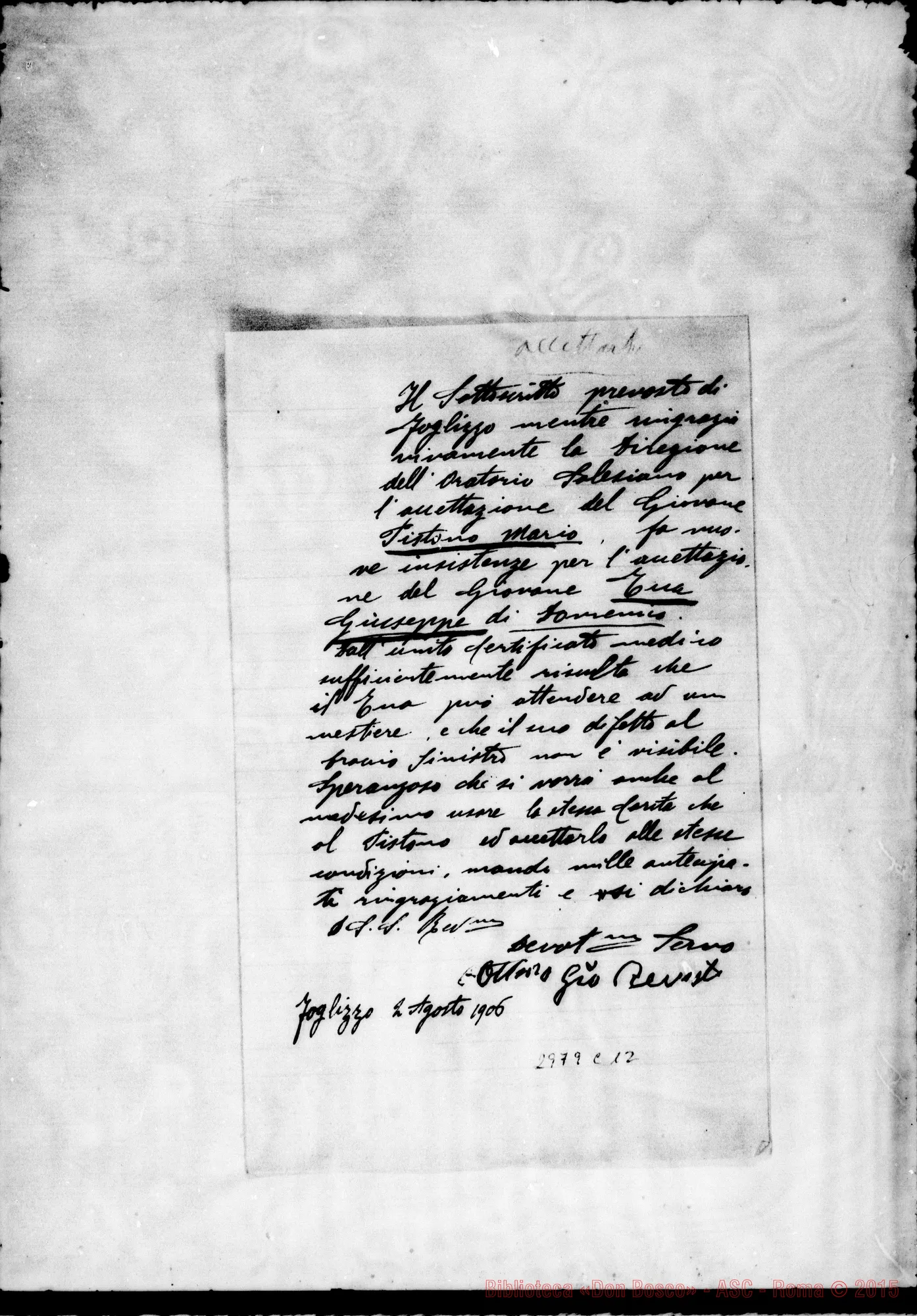 Fotogramma C 12 — Ottino Giov.: Sottoscrizione. Foglizzo, 2-08-1906