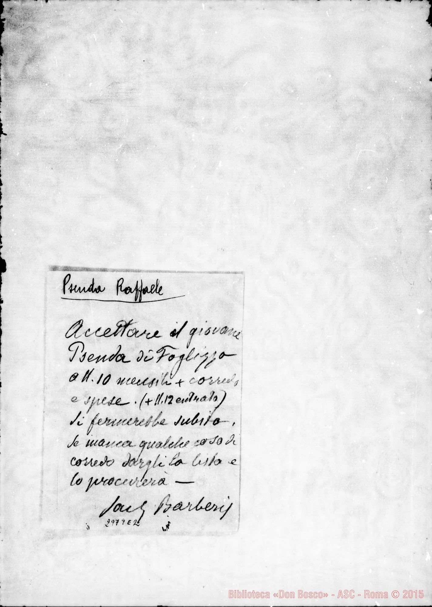 Fotogramma E 2 — Psenda Raffaele: Biglietto di D. Barberis
