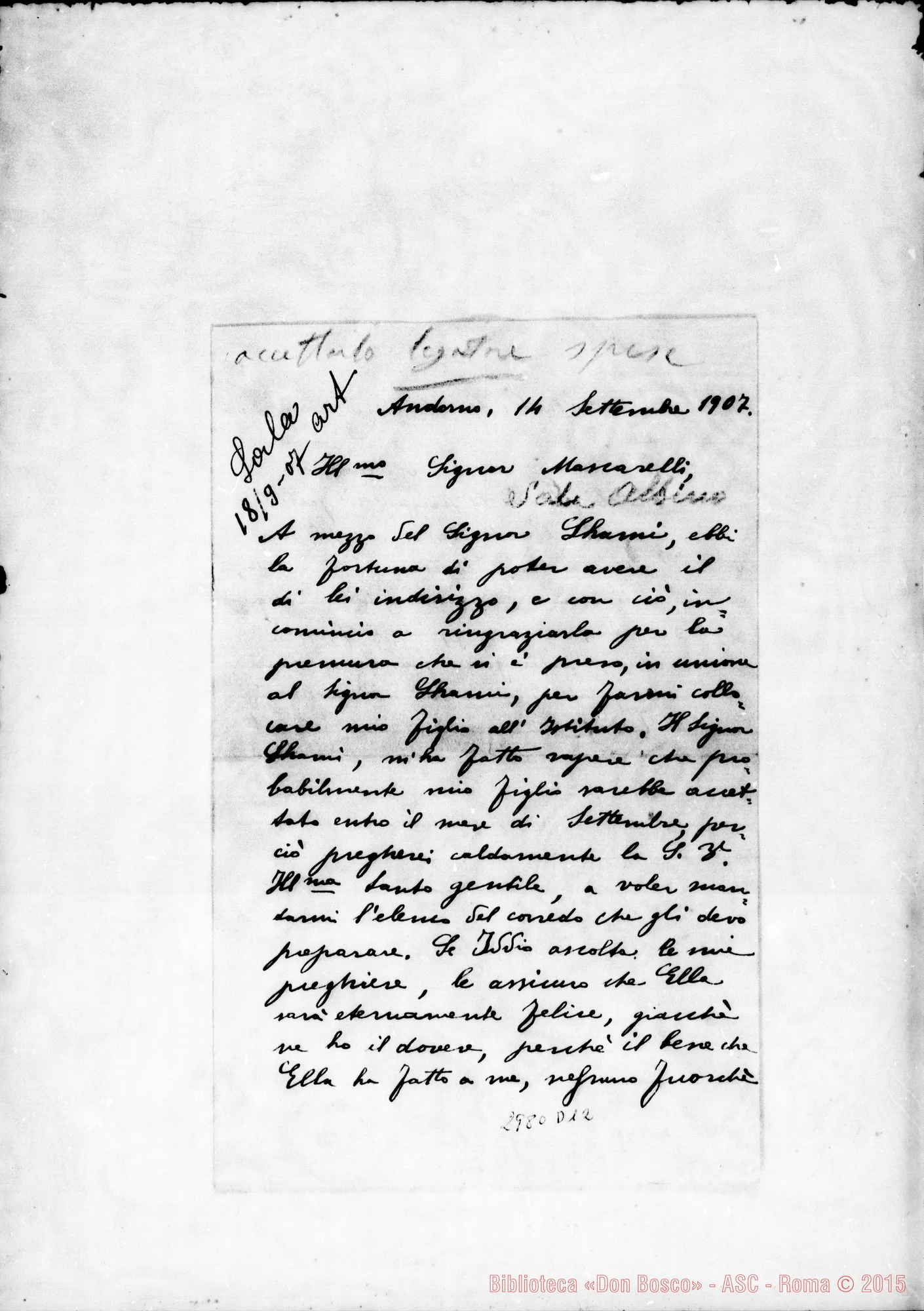 Fotogramma D 12 — Sala Albino: Sala Serafina - D. Mascarelli. Andorno, 14-09-1907