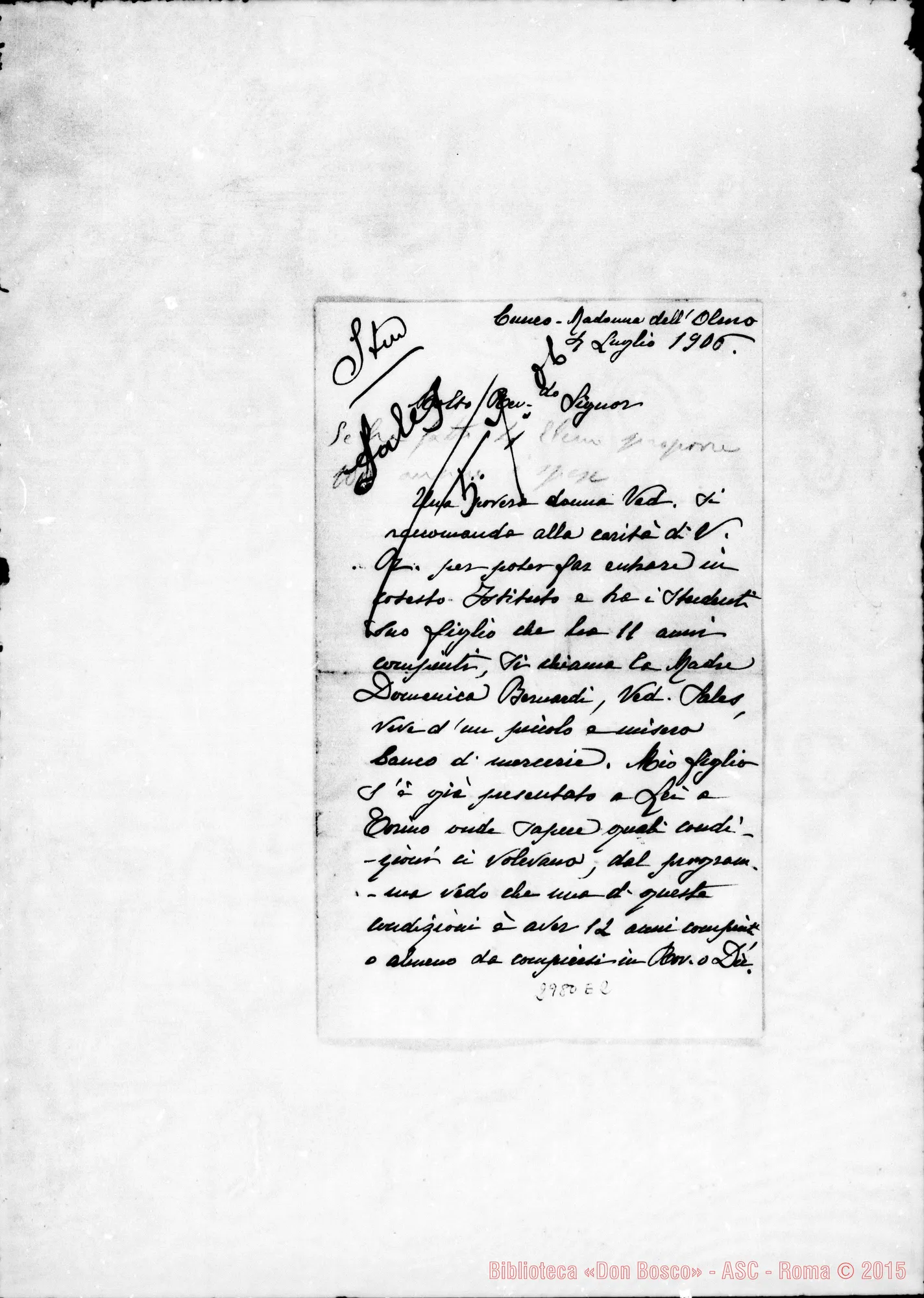 Fotogramma E 2 — Sales: Giacinta Dalmasso - Rev.do Sig.. Cuneo, 4-07-1906