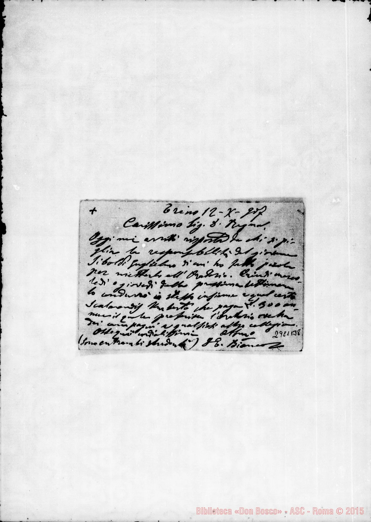 Fotogramma B 8 — Siboldi Guglielmo: D. Bianco E., SDB - D. Regna. Trino Vercellese, 12-10-1907