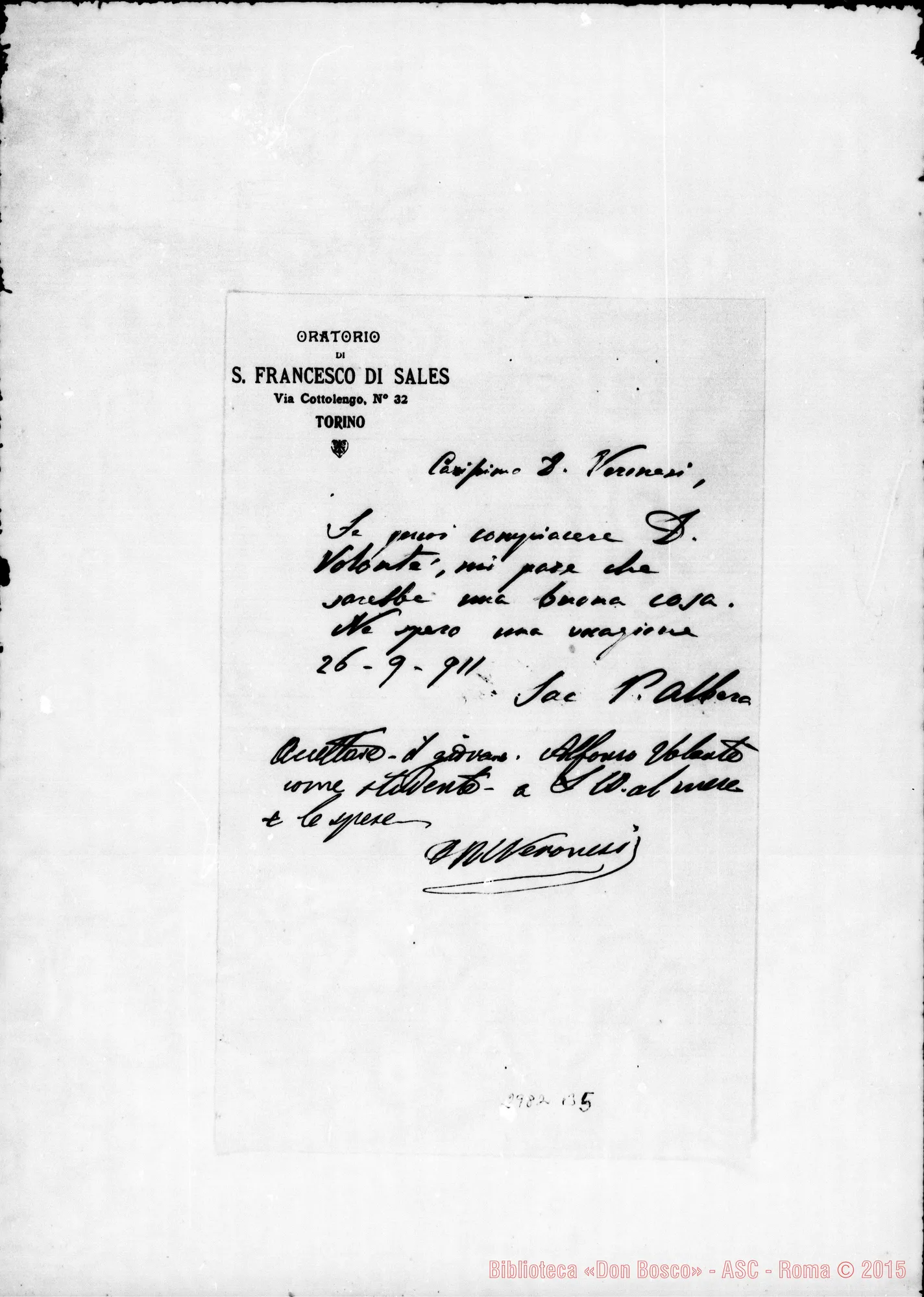Fotogramma B 5 — Volontè Alfonso: D. Albera - D. Veronesi. Torino, 26-09-1911