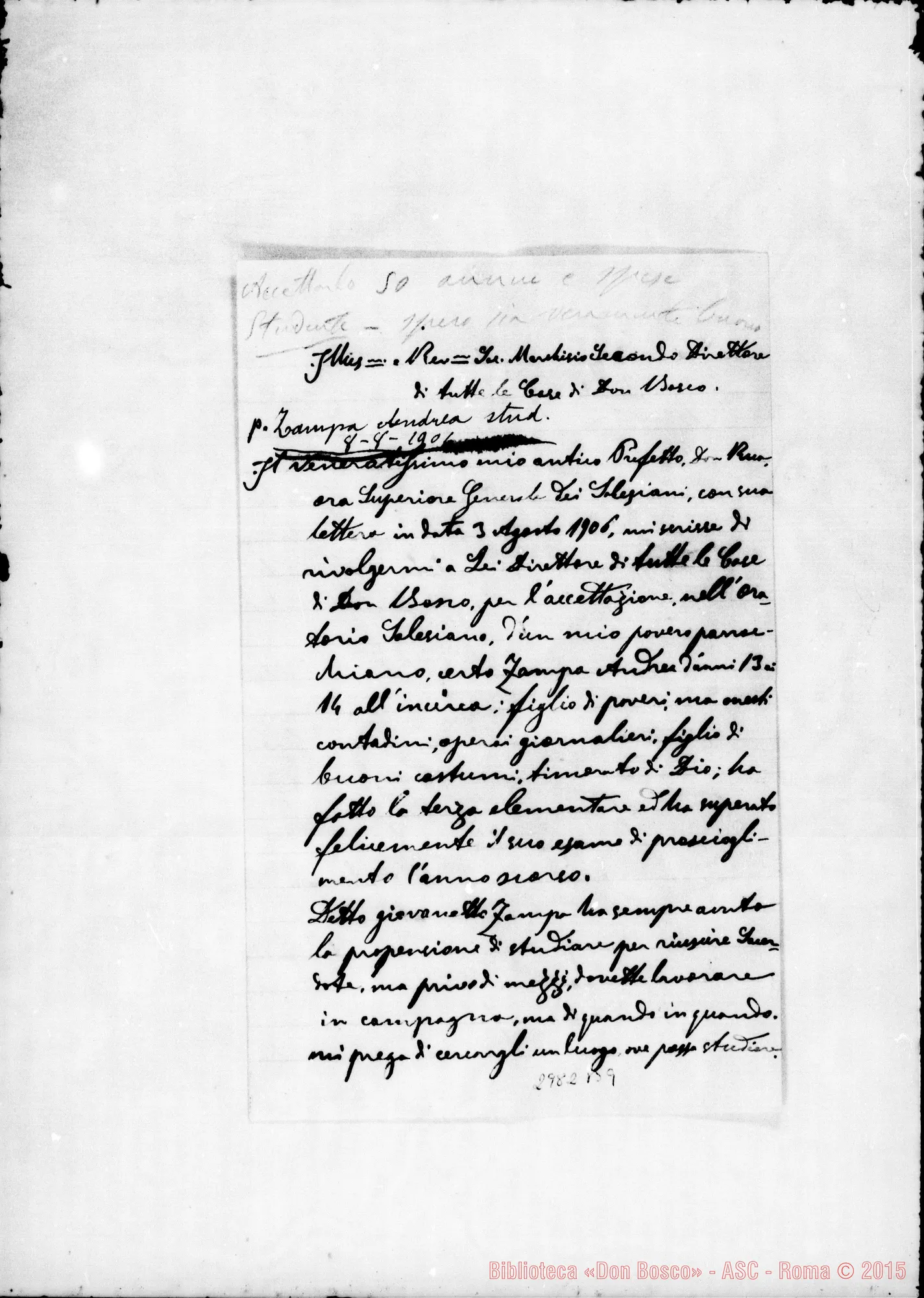 Fotogramma B 9 — Zampa Andrea: Sac. Casanova Bartolomeo - D. Marchisio. Formigliana, 7-08-1906