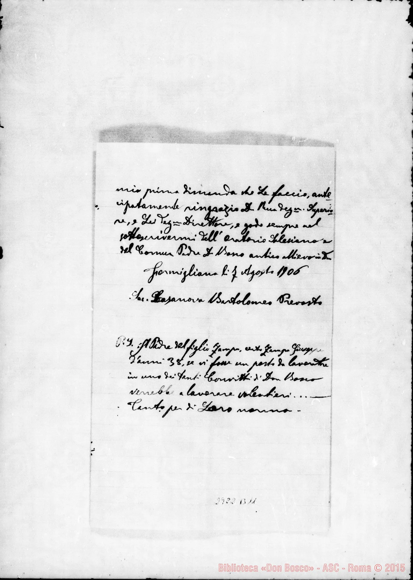 Fotogramma B 11 — Zampa Andrea: Sac. Casanova Bartolomeo - D. Marchisio. Formigliana, 7-08-1906