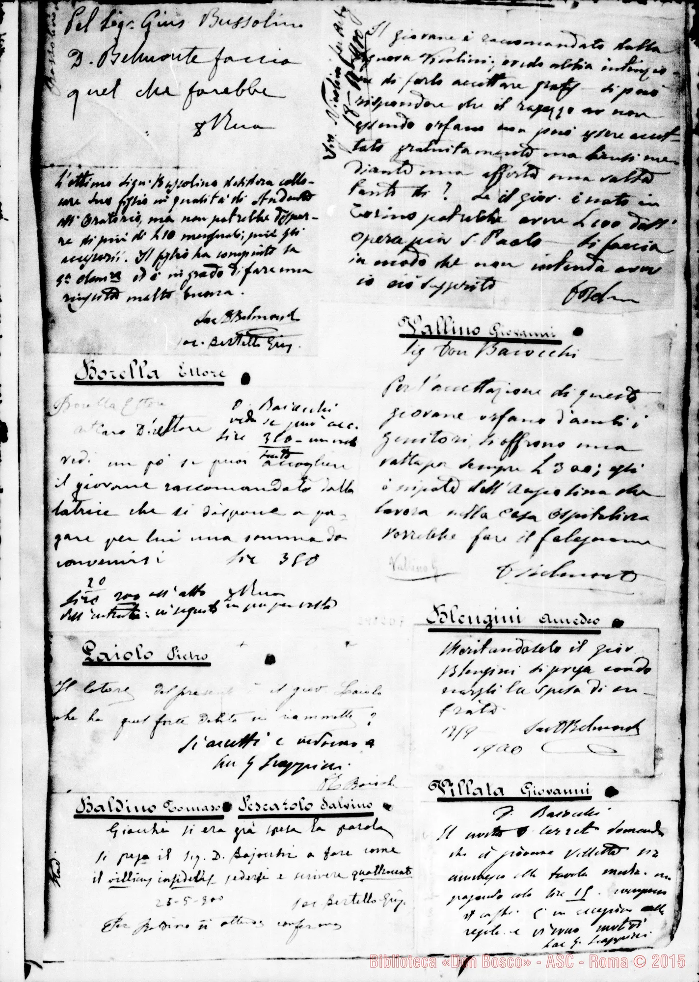 Fotogramma D 7 — Varia: Biglietti sull’accettazione di altri giovani. Ms. da diversi, fra cui D. Rinaldi E D. Rua