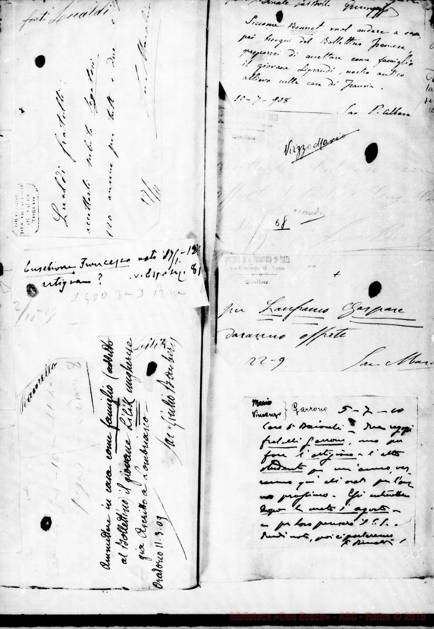 Fotogramma E 12 — Varia: Biglietti sull’accettazione di altri giovani. Ms. da diversi, fra cui D. Rinaldi E D. Rua