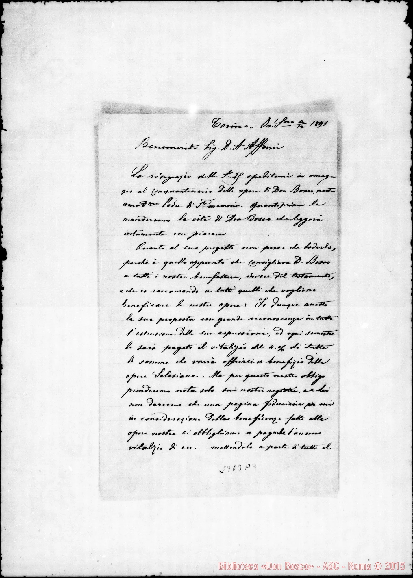 Fotogramma A 9 — Afferni D. Antonio: Lettera di D. Rua A D. Afferni. Firma autogr. E autogr. Rua