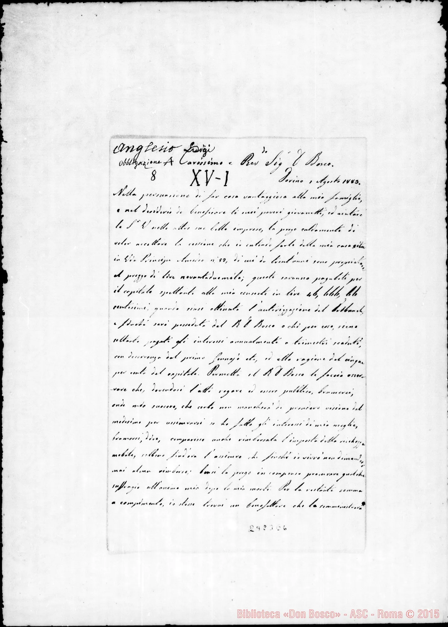 Fotogramma E 6 — Anglesio Luigi: Anglesio Luigi - D. Bosco. Torino, 1-08-1883