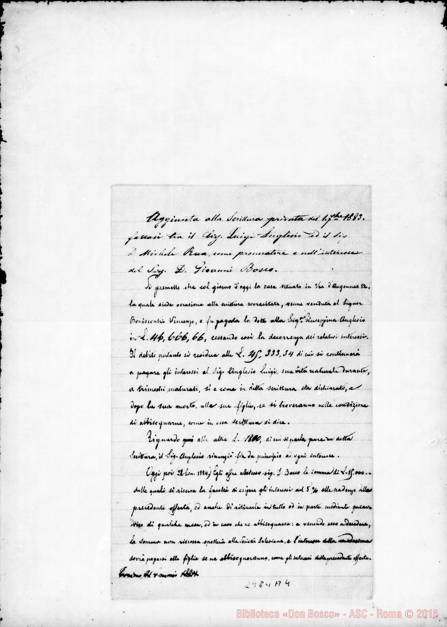Fotogramma A 4 — Aggiunta alla scrittura privata. Autogr. Rua