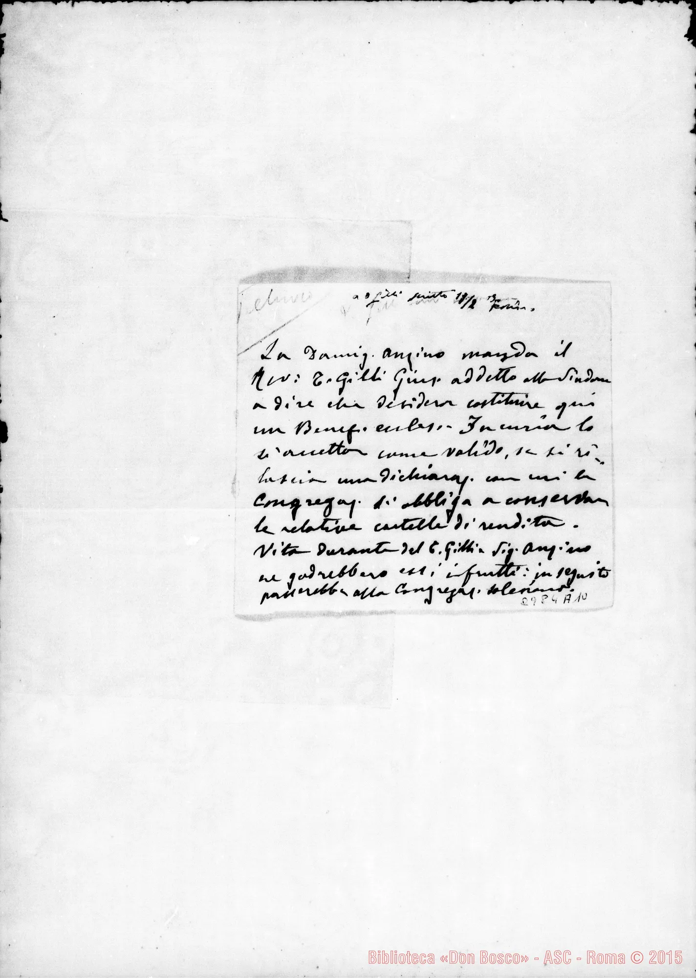 Fotogramma A 10 — Anzino, damigella: Per un beneficio ecclesiastico. Ms. autogr. Rua