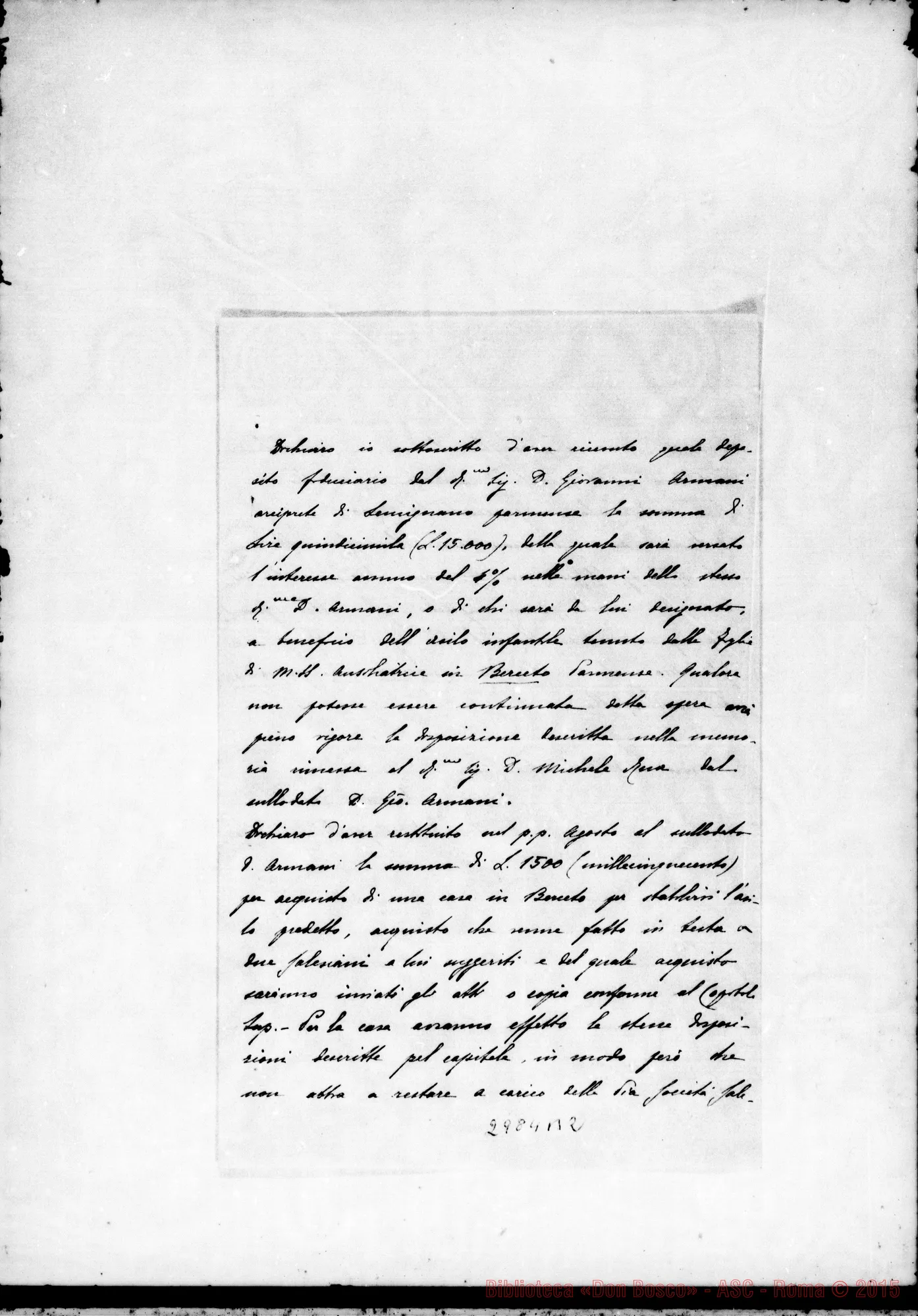 Fotogramma B 2 — D. Baratta: riceve deposito fiduciario. Torino, 13-09-1904