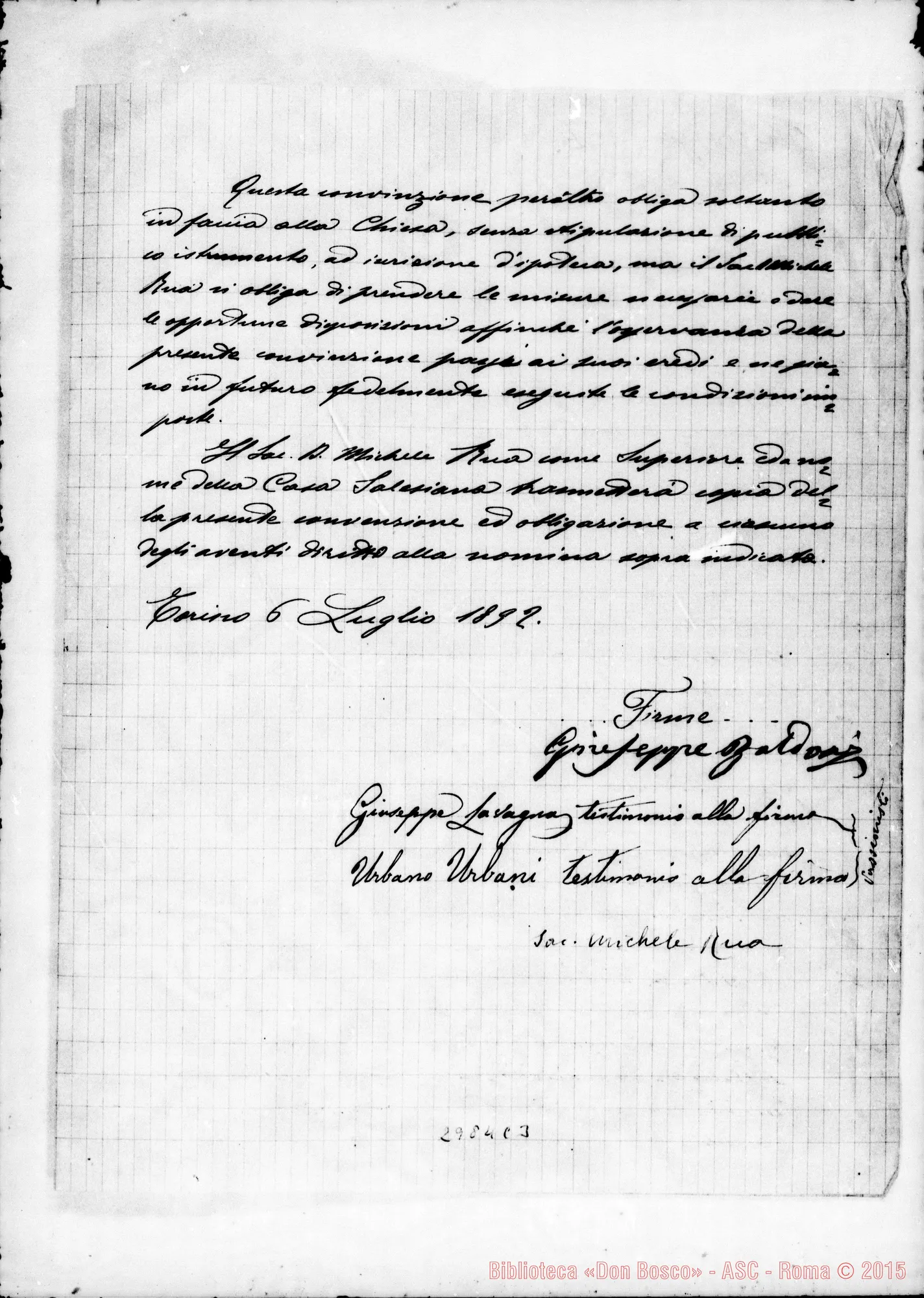 Fotogramma C 3 — Baldoni Giuseppe: Costituzione di un posto gratuito. Firma autogr. Rua