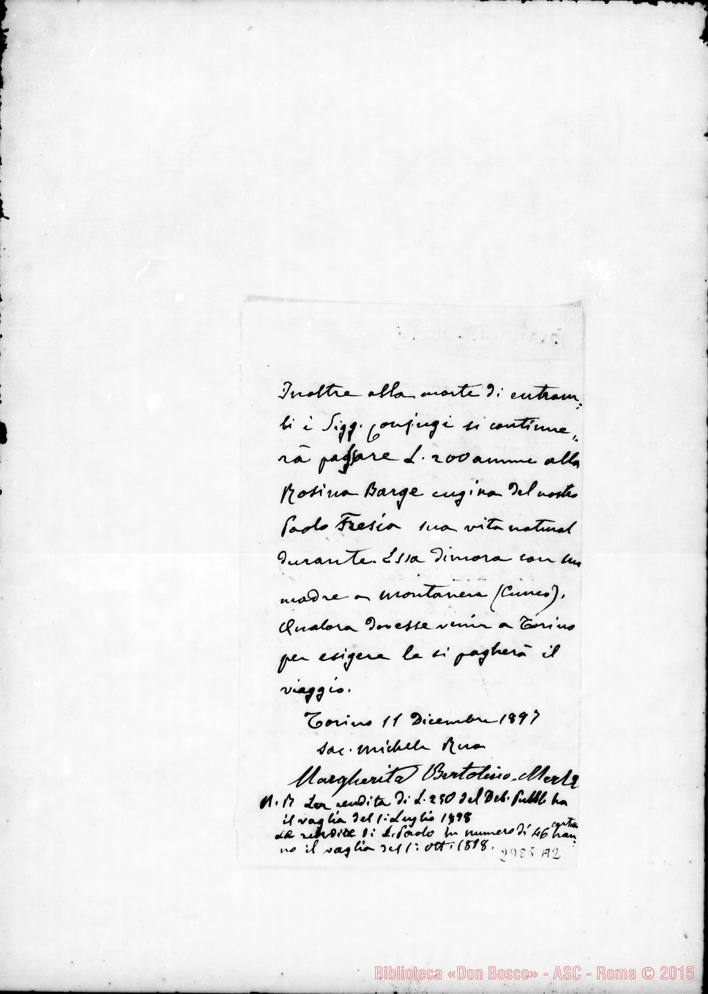 Fotogramma A 2 — Per le missioni salesiane. Ms. autogr. Rua
