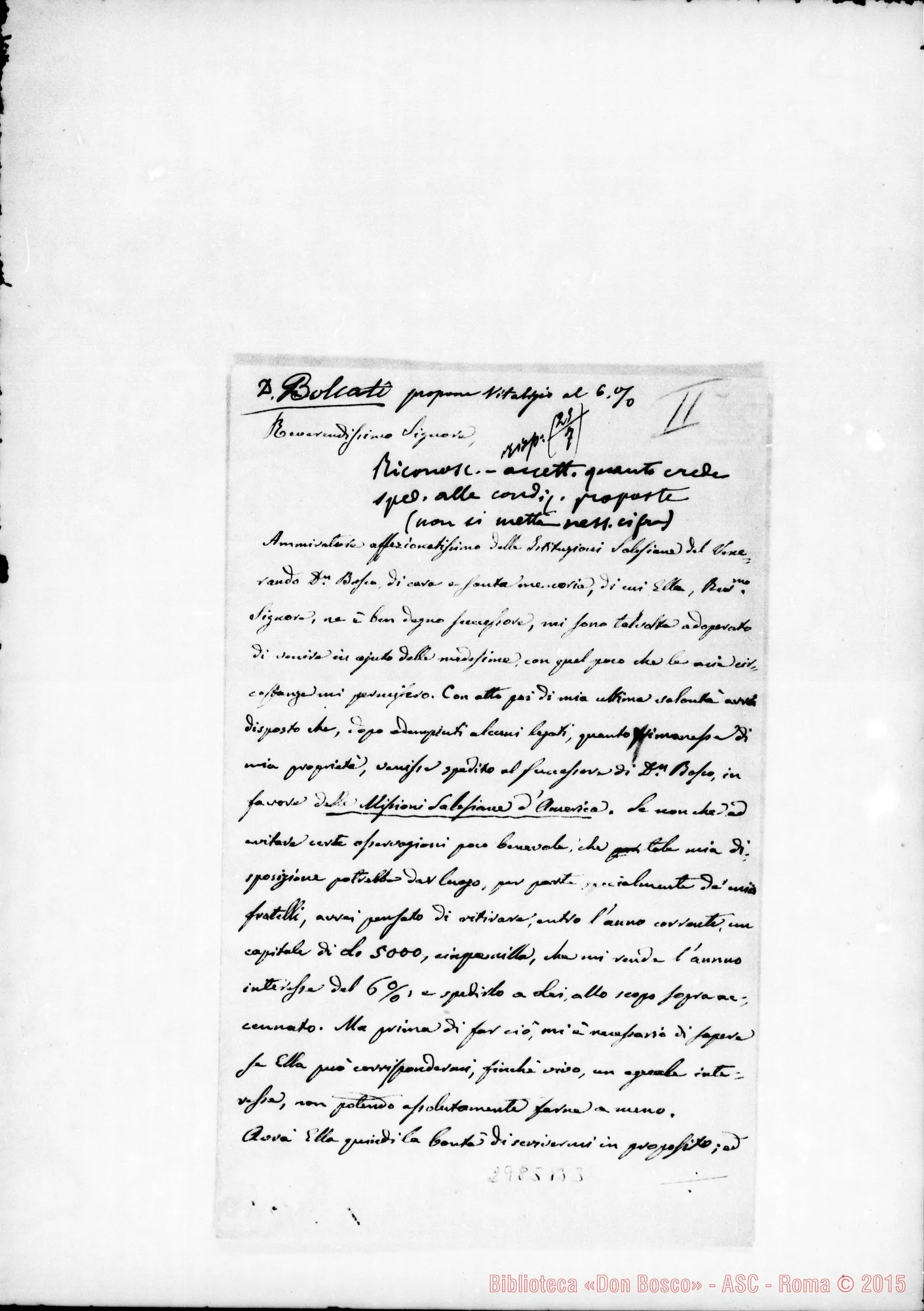 Fotogramma B 3 — Bolcati D. Francesco: Bolcati - D. Rua. Arzignano, 19-07-1889. Autogr. Rua