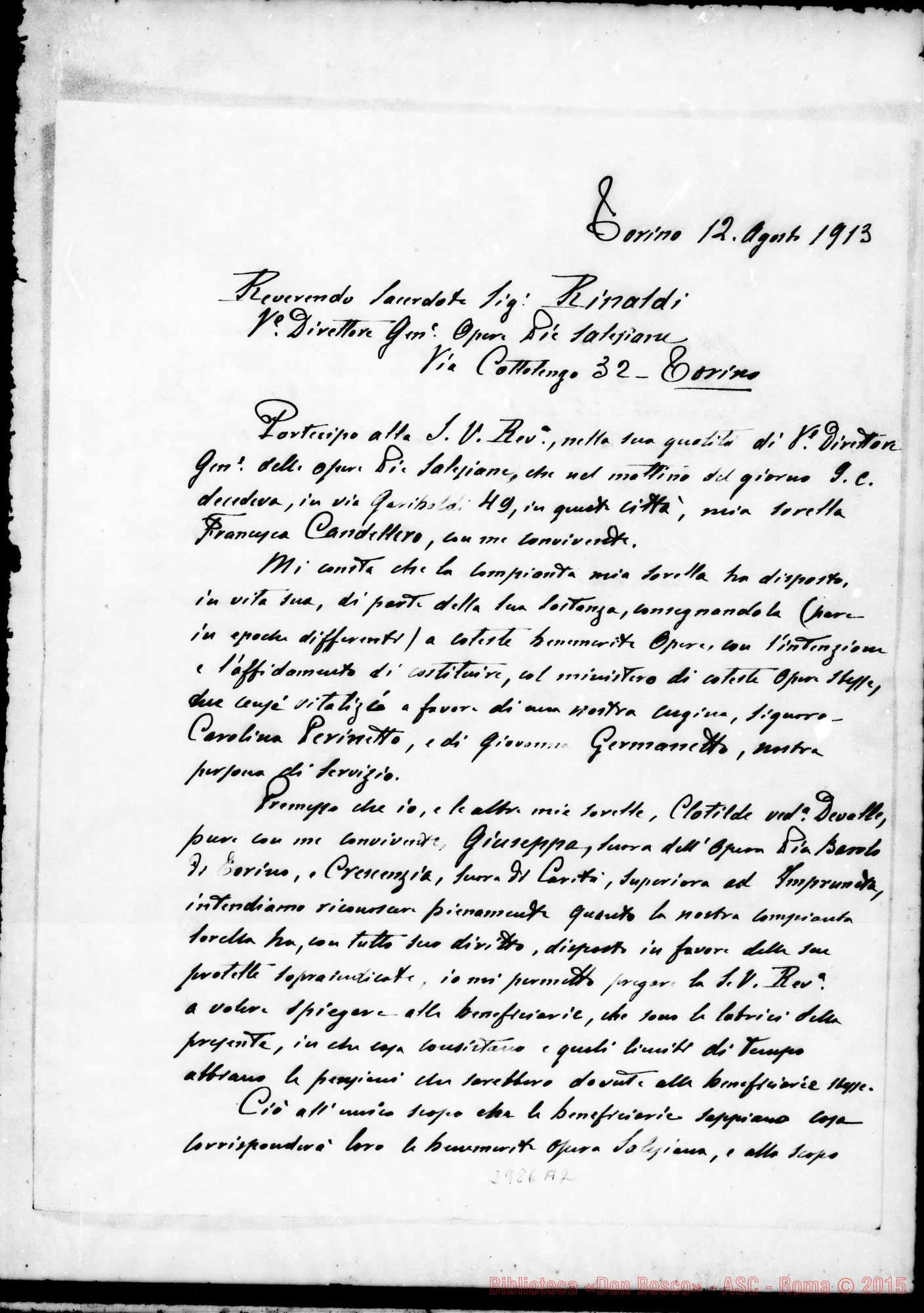 Fotogramma A 2 — Candellero Callisto, Ing. - D. Rinaldi. Torino, 12-08-1913. Autogr. Rinaldi