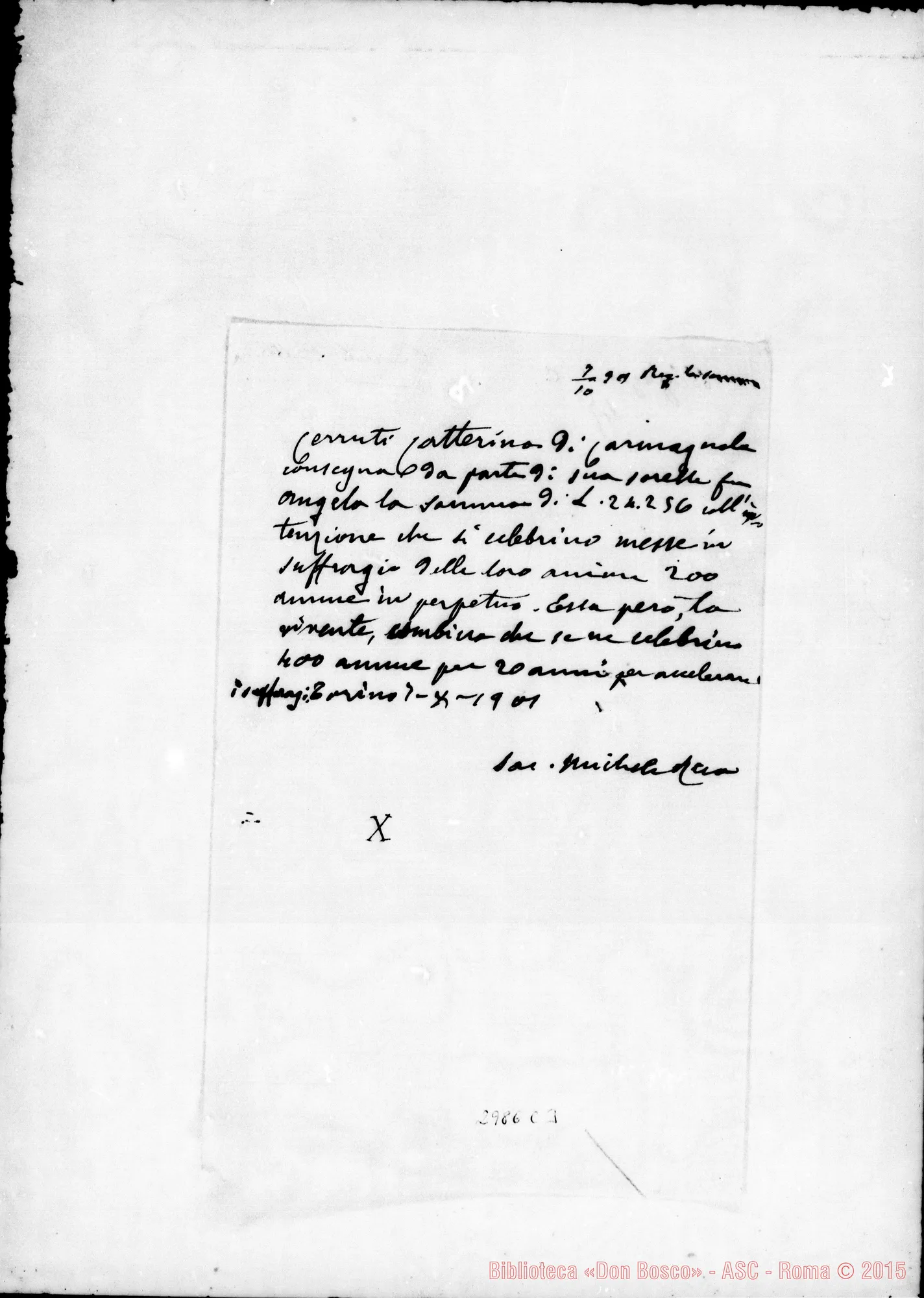 Fotogramma C 3 — Cerruti Catterina: Messa da celebrare. Ms. autogr. Rua. Torino, 7-10-1901