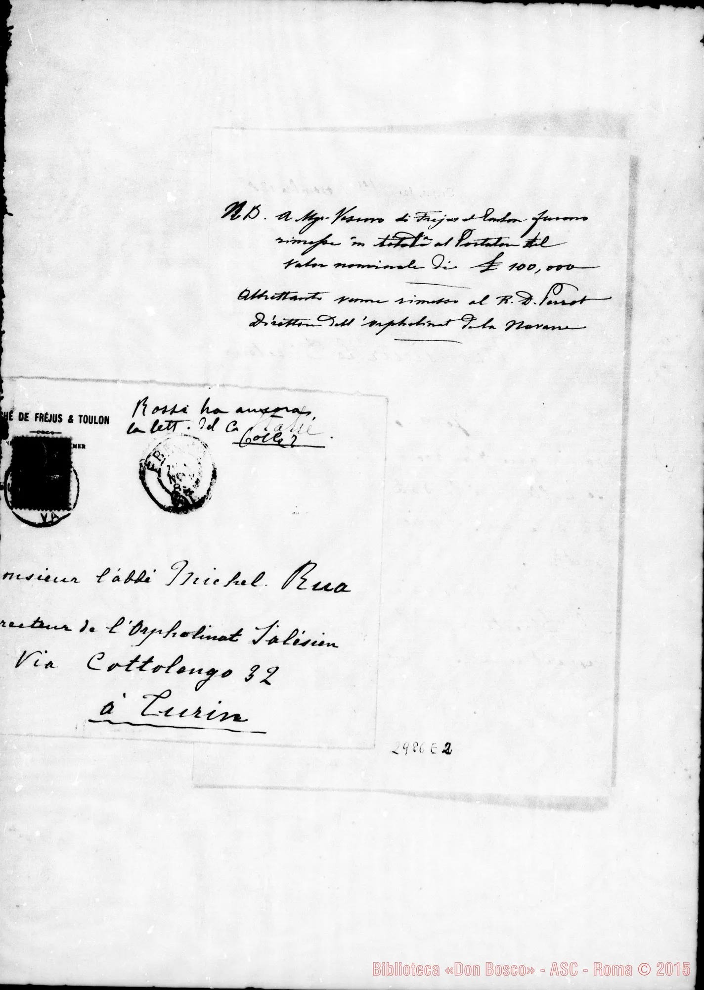 Fotogramma E 2 — Vesc. di Fréjus - Monsieur le Directeur. Fréjus, 1-11-1889