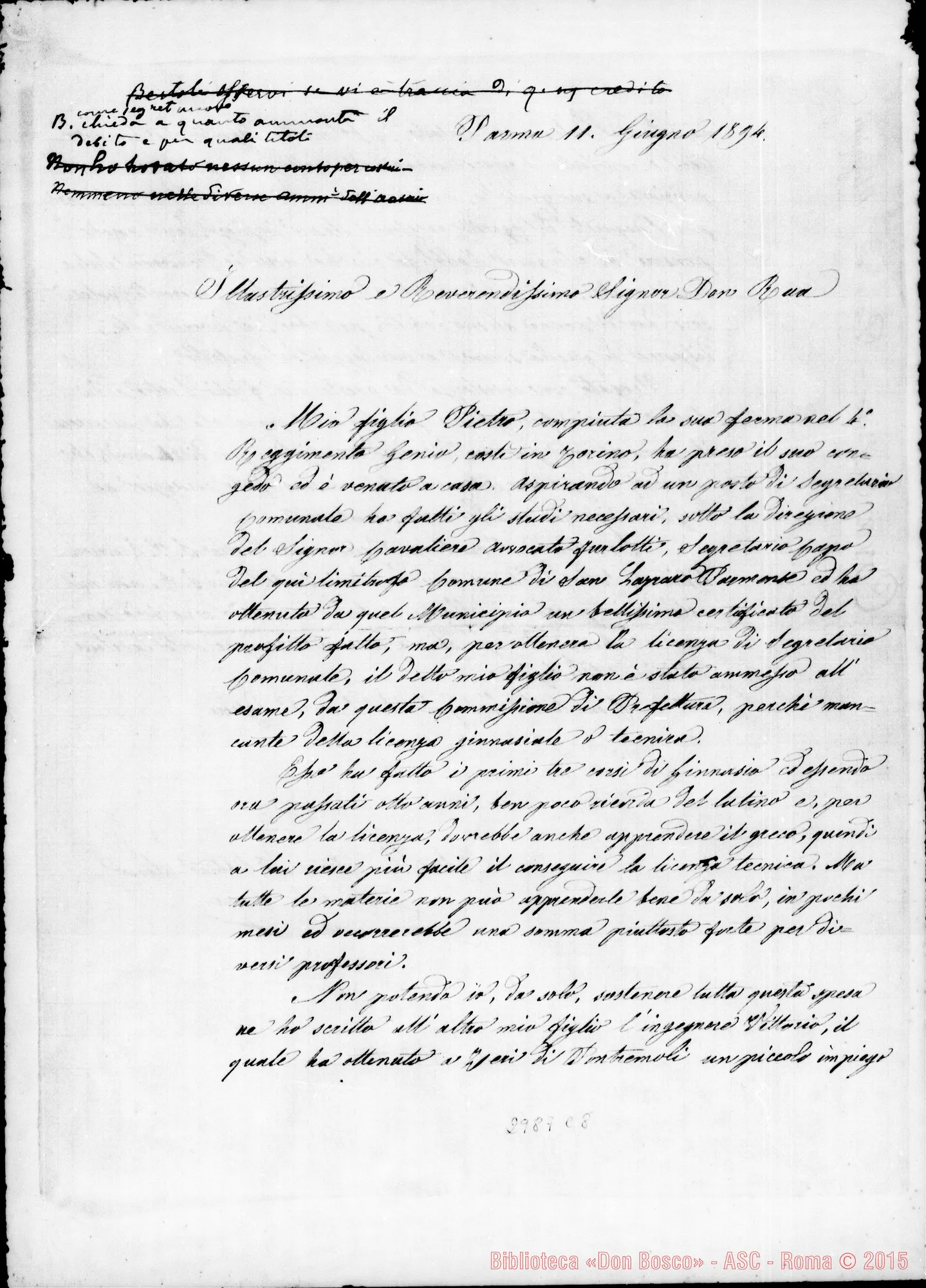 Fotogramma C 8 — Cova Callisto - D. Rua. Parma, 11-06-1894. Autogr. Rua