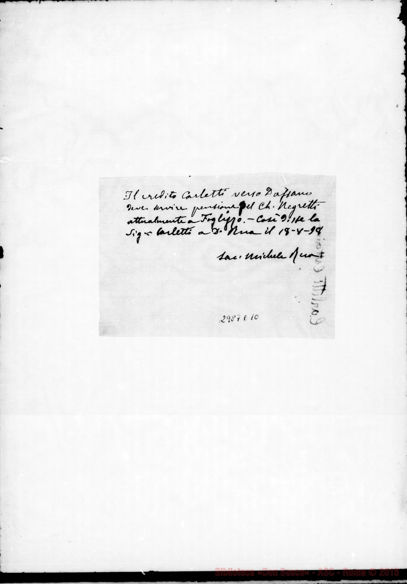 Fotogramma E 10 — Credito Carletti verso Dassano. Ms. autogr. Rua