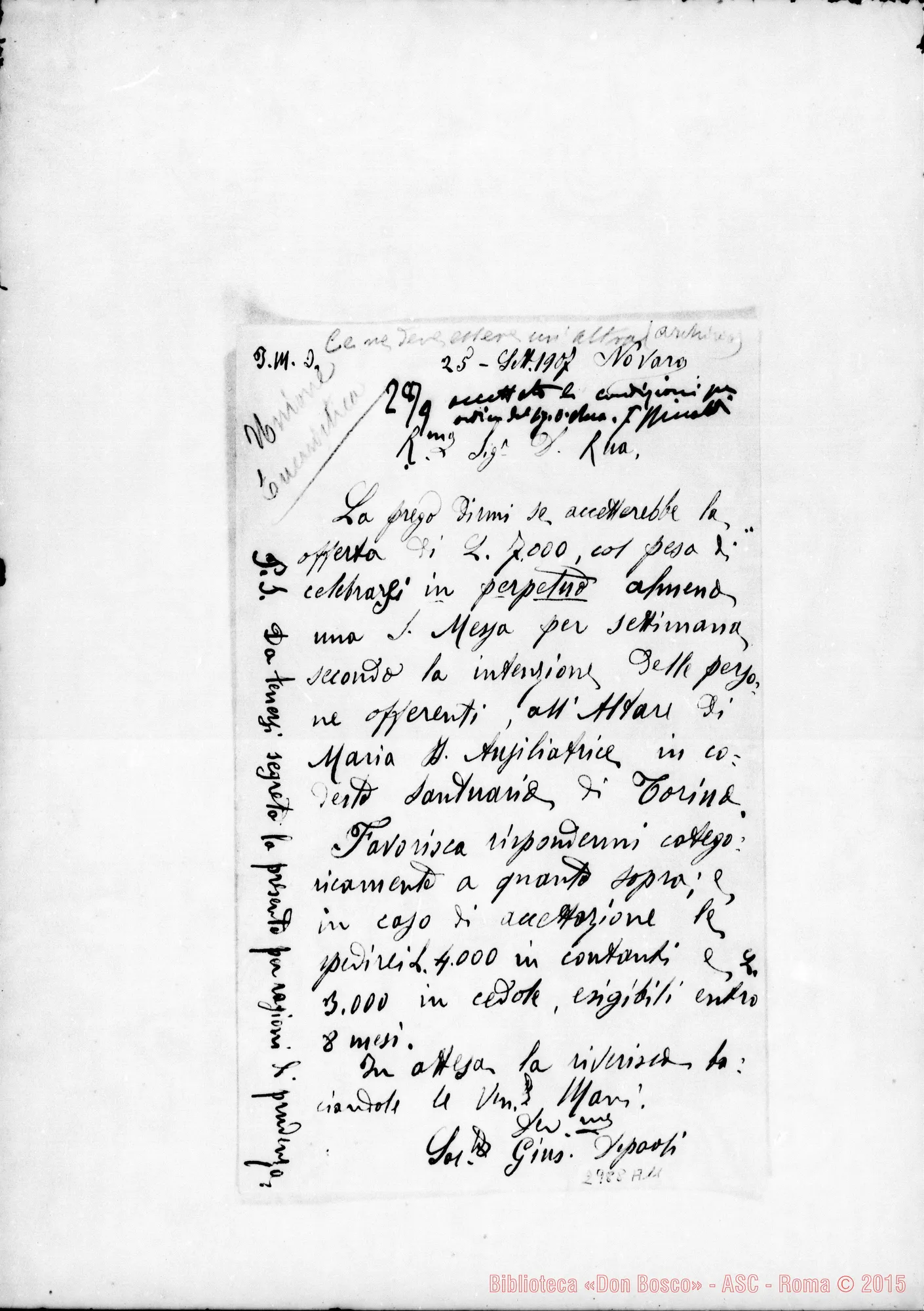 Fotogramma A 11 — De Paoli D. Giuseppe: D. De Paoli - D. Rua. Novara, 25-08-1907. Autogr. Rinaldi