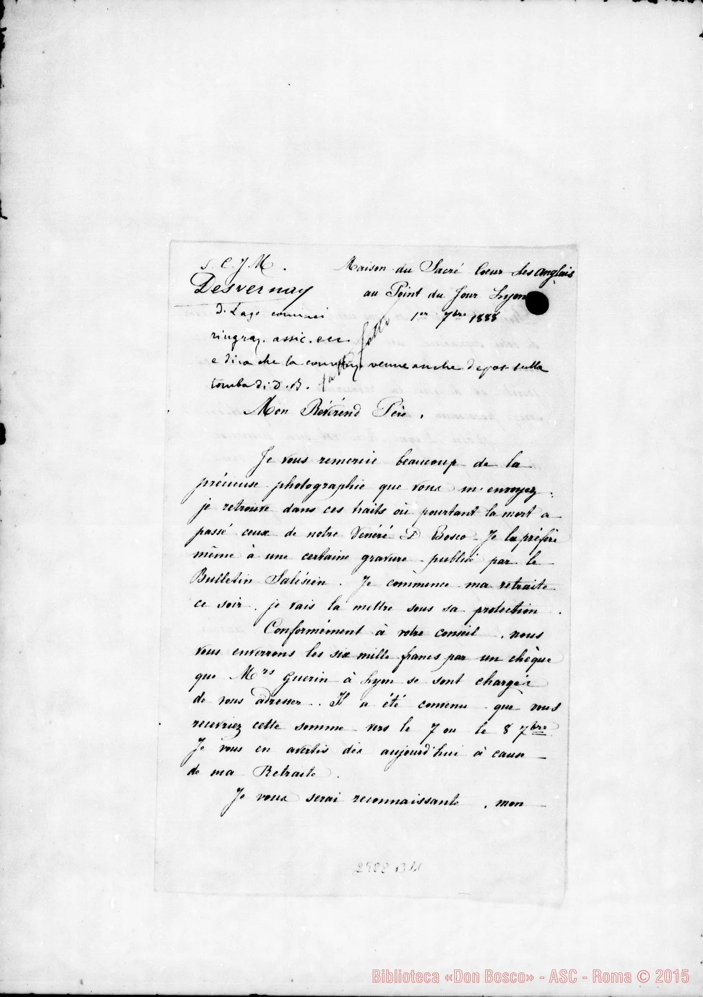 Fotogramma B 11 — Desvernay, madame: Convenzione E lettera. Copia. Autogr. Rua. Sett.1886