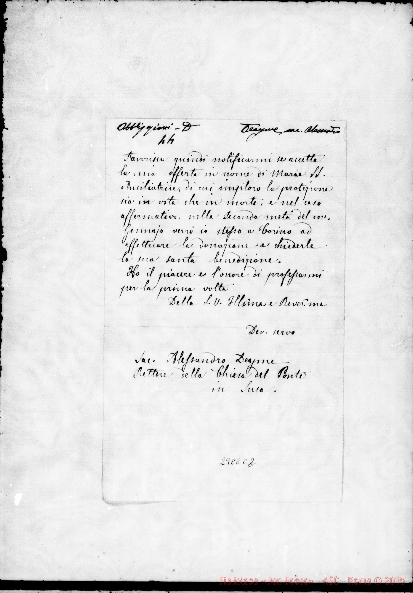 Fotogramma C 2 — Deyme D. Alessandro: Deyme - D. Rua. Susa, 5-01-1907. Autogr. Rinaldi