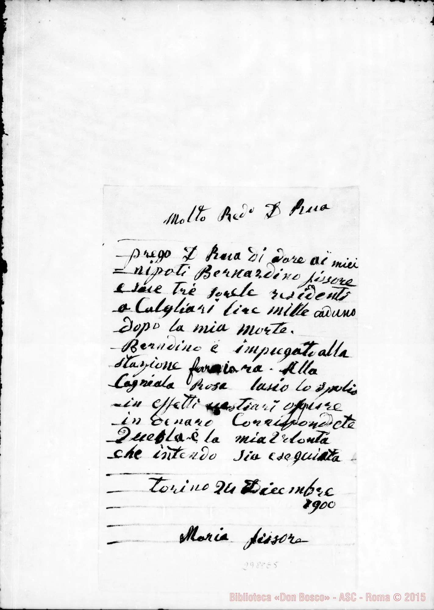 Fotogramma E 5 — Maria Fissore - D. Rua. Torino, 24-12-1900