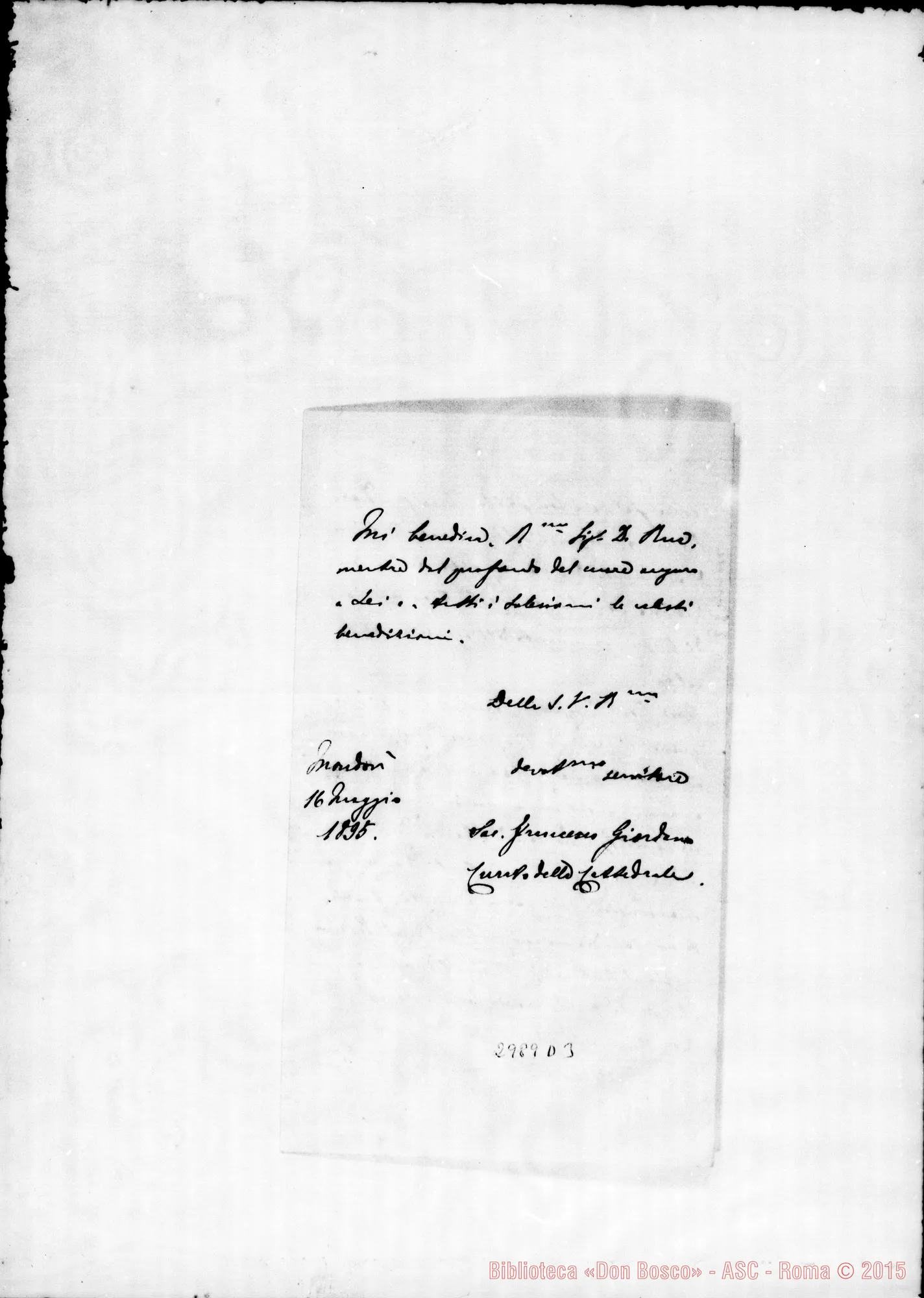 Fotogramma D 3 — Lettera A D. Rua. Mondovì, 16-05-1895. Autogr. Rua