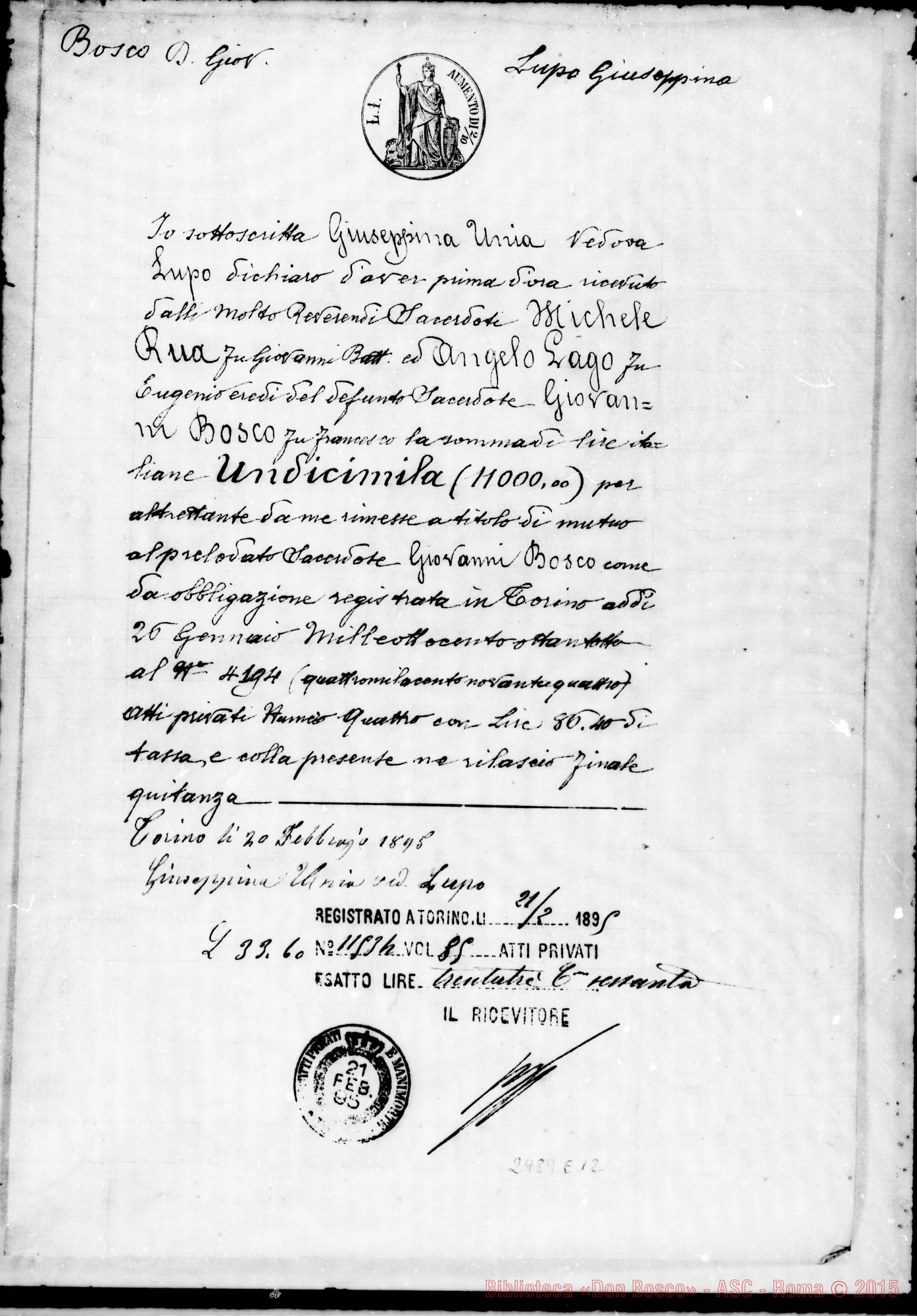 Fotogramma E 12 — Dichiarazione di Giuseppina Lupo. 1895