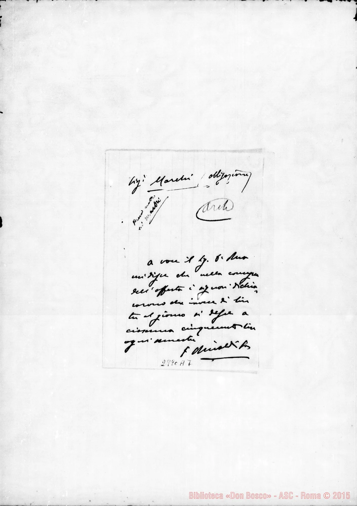 Fotogramma A 7 — Marchi Giacomo E Rosa: Per benemerenze. Ms. autogr. Rua E autogr. Rinaldi. 1906