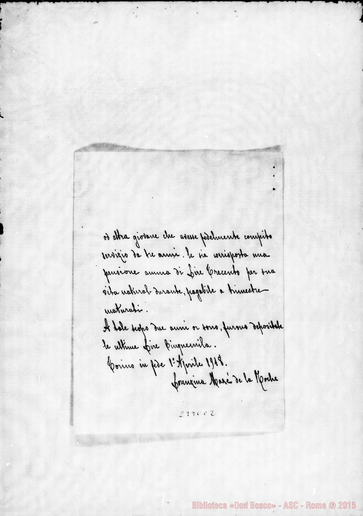Fotogramma C 2 — Promemoria di Lorenzina. Autogr. Rinaldi