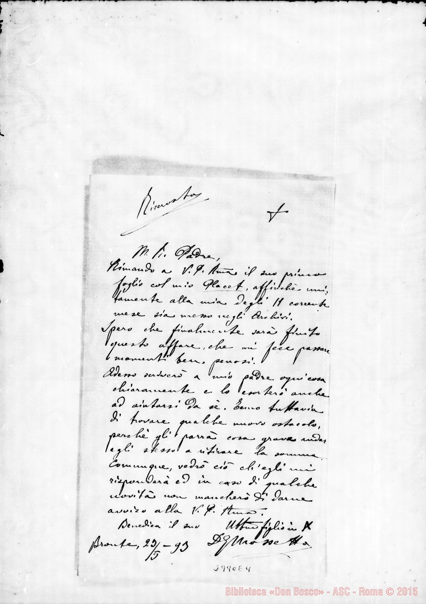 Fotogramma E 4 — D. Mossetto - Rev.mo Padre. Bronte, 23-05-1893