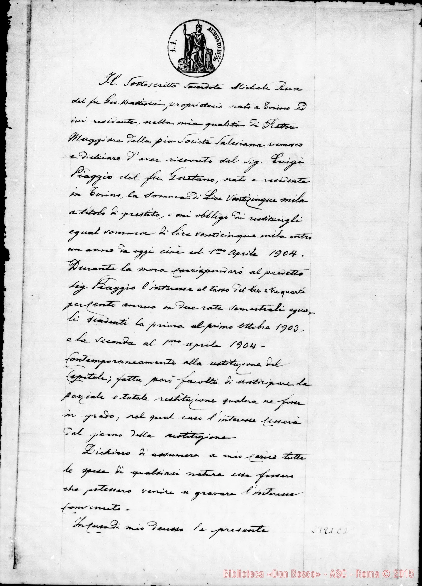 Fotogramma C 2 — Sottoscrizione di D. Rua. Firma autogr. Rua. Apr.1903
