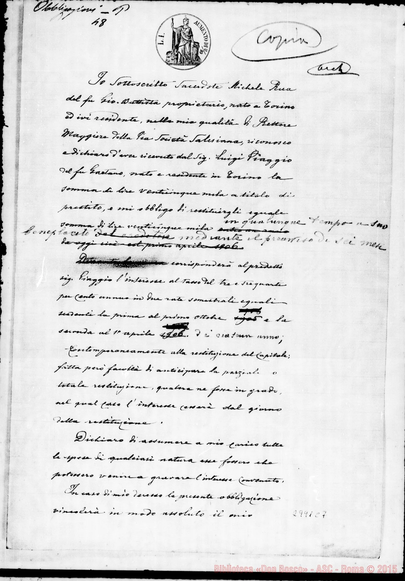 Fotogramma C 7 — Sottoscrizione di D. Rua. Firma autogr.