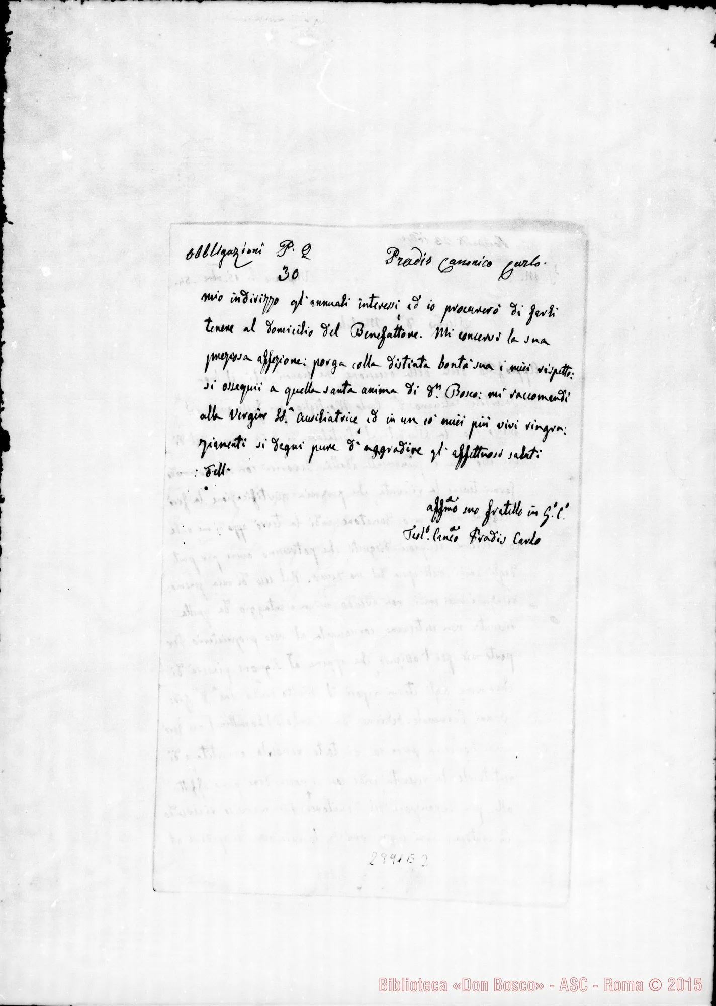 Fotogramma E 2 — Acci, lettera del can. Pradis. Vigevano, 15-12-1884