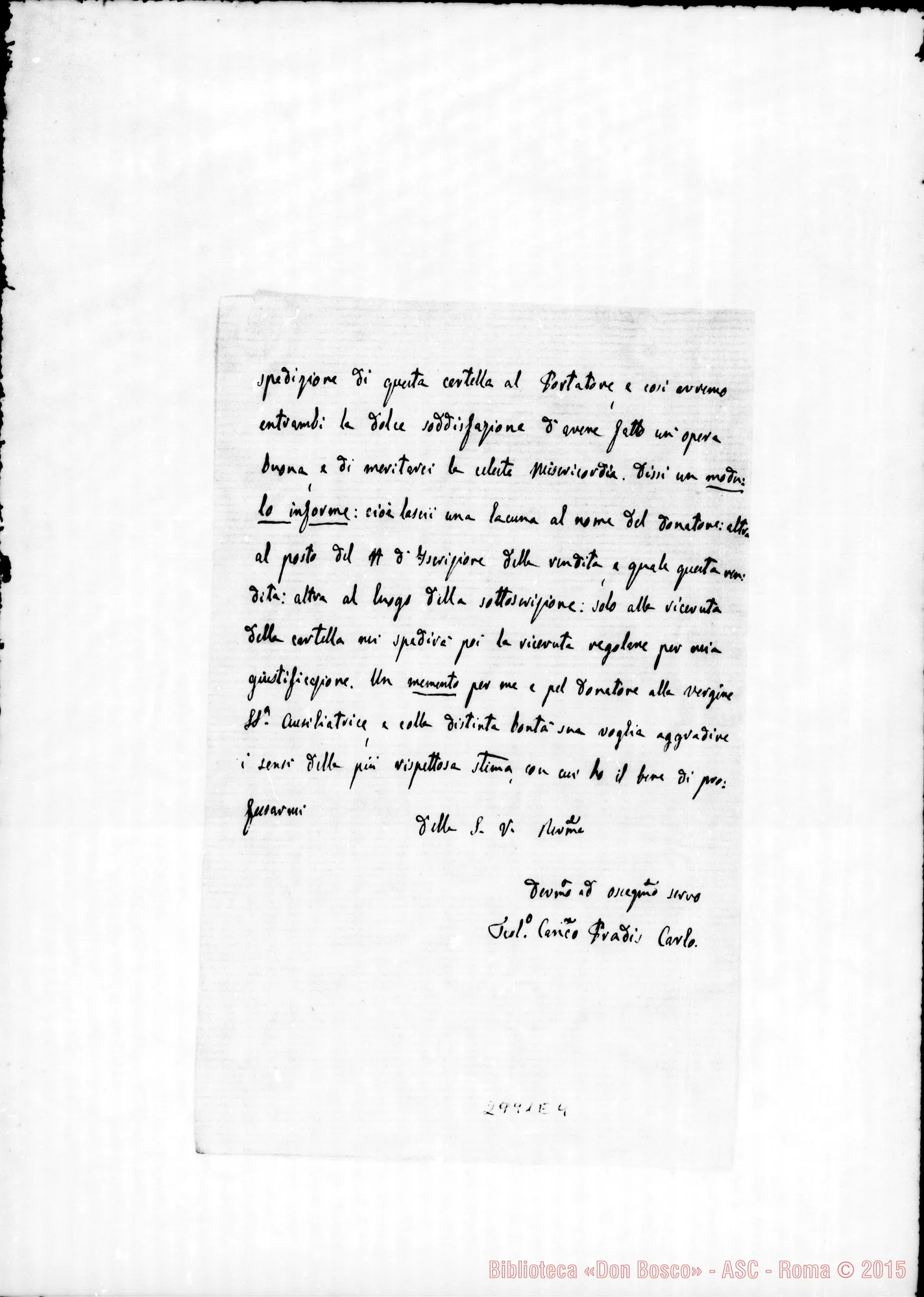 Fotogramma E 4 — Can. Pradis - D. Rua. Vigevano, 25-11-1894. Autogr. Rua