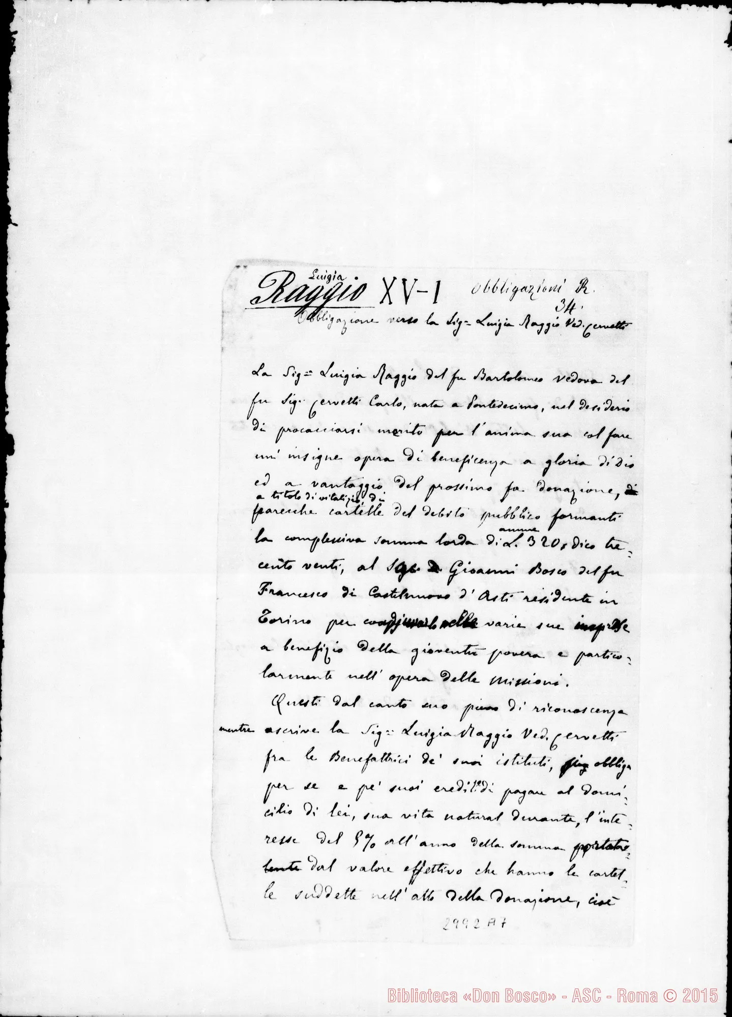 Fotogramma A 7 — Raggio Luigia: Per meriti spirituali. Ms. autogr. Rua. Die. 1877