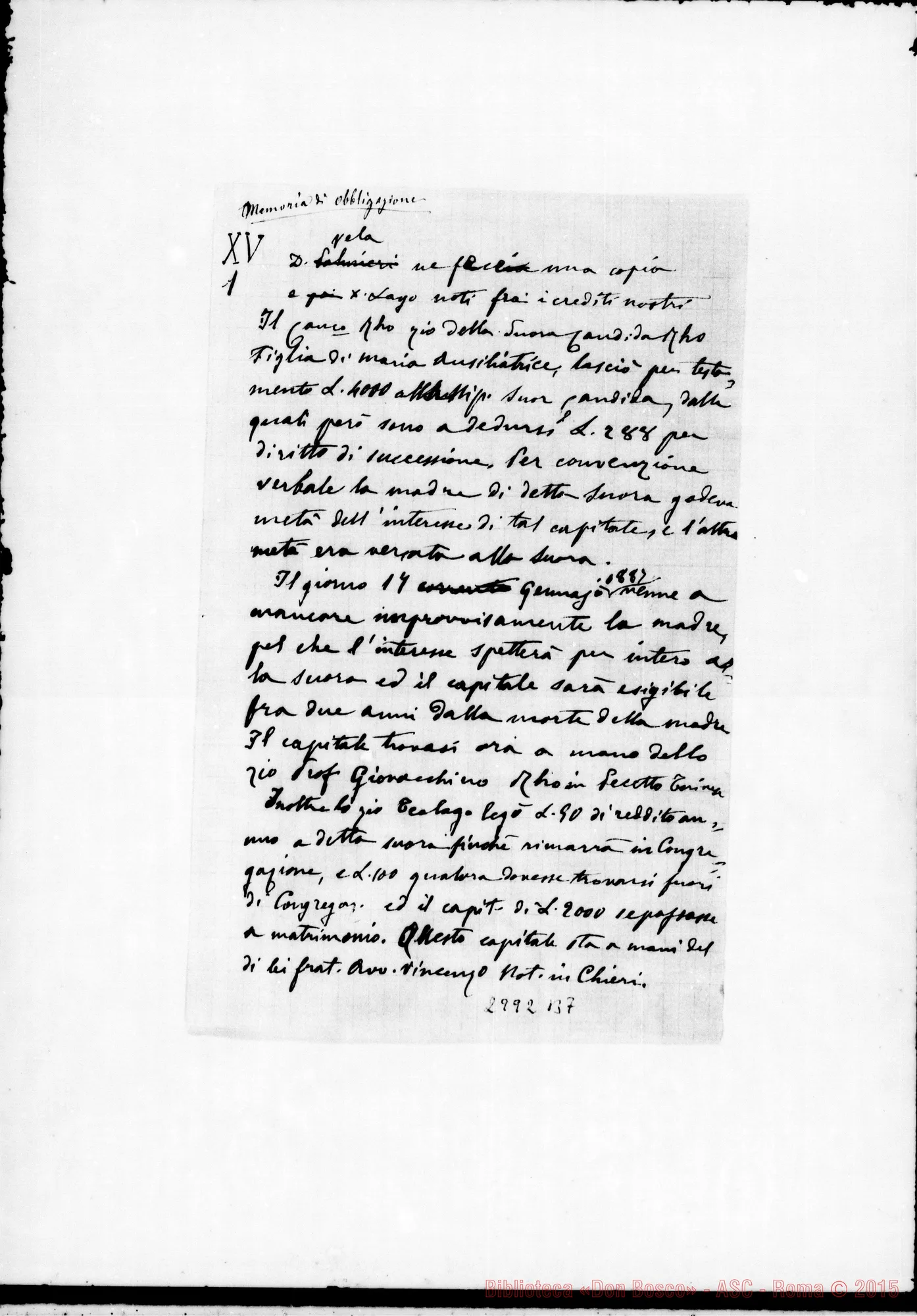Fotogramma B 7 — Rho D. Gioachino: Testamento. Ms. autogr. Rua