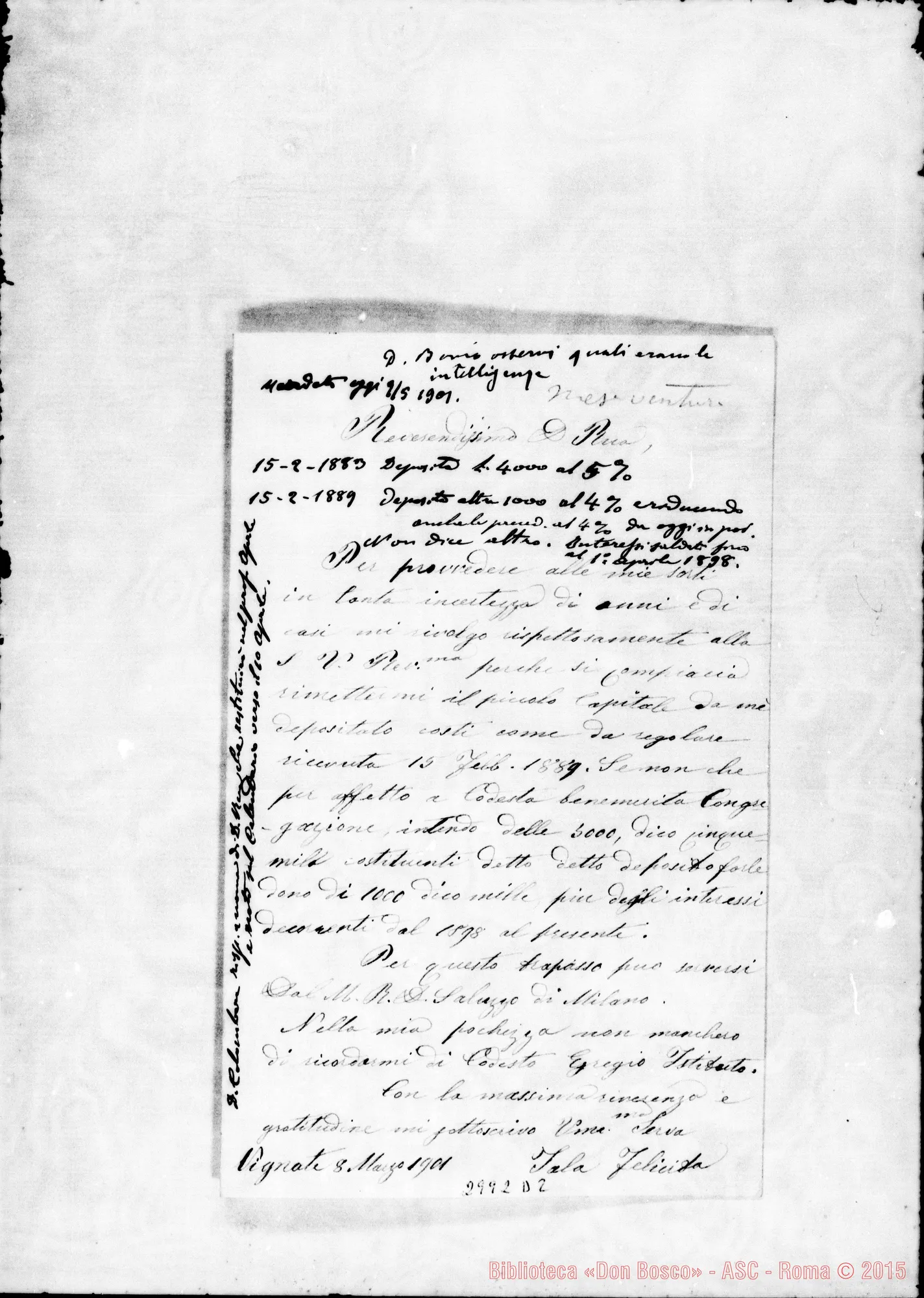 Fotogramma D 2 — Lettera A D. Rua. Vignate, 8-03-1901. Autogr. Rua