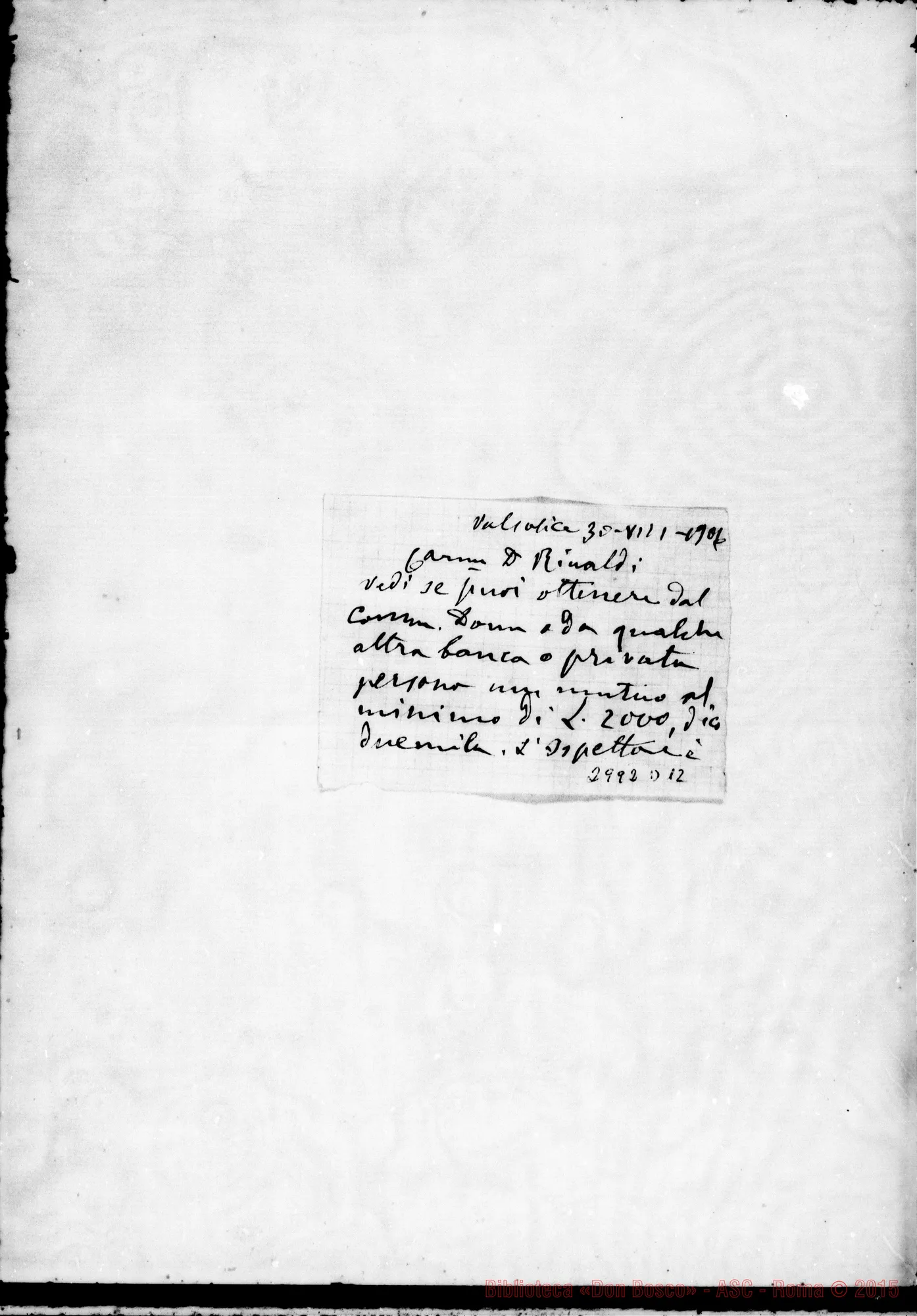 Fotogramma D 12 — Solito Solis: Per mutuo. Ms. autogr. Rua E autogr. Rinaldi. Ago. 1901