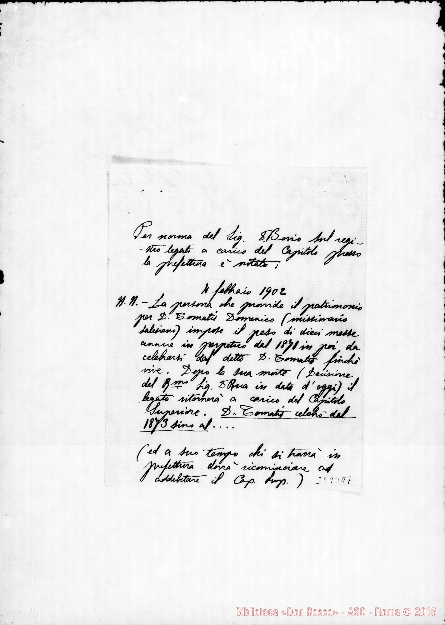 Fotogramma A 7 — Tomatis D. Domenico: Per norma A D. Bovio. Feb.1902