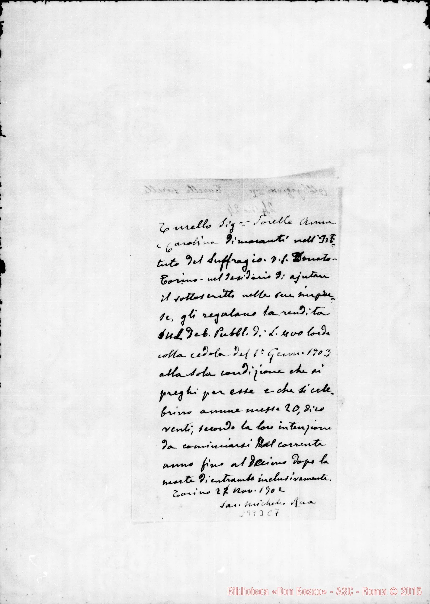 Fotogramma C 7 — Turello, sorelle: Rendita del debito. Ms. autogr. Rua. Nov.1902