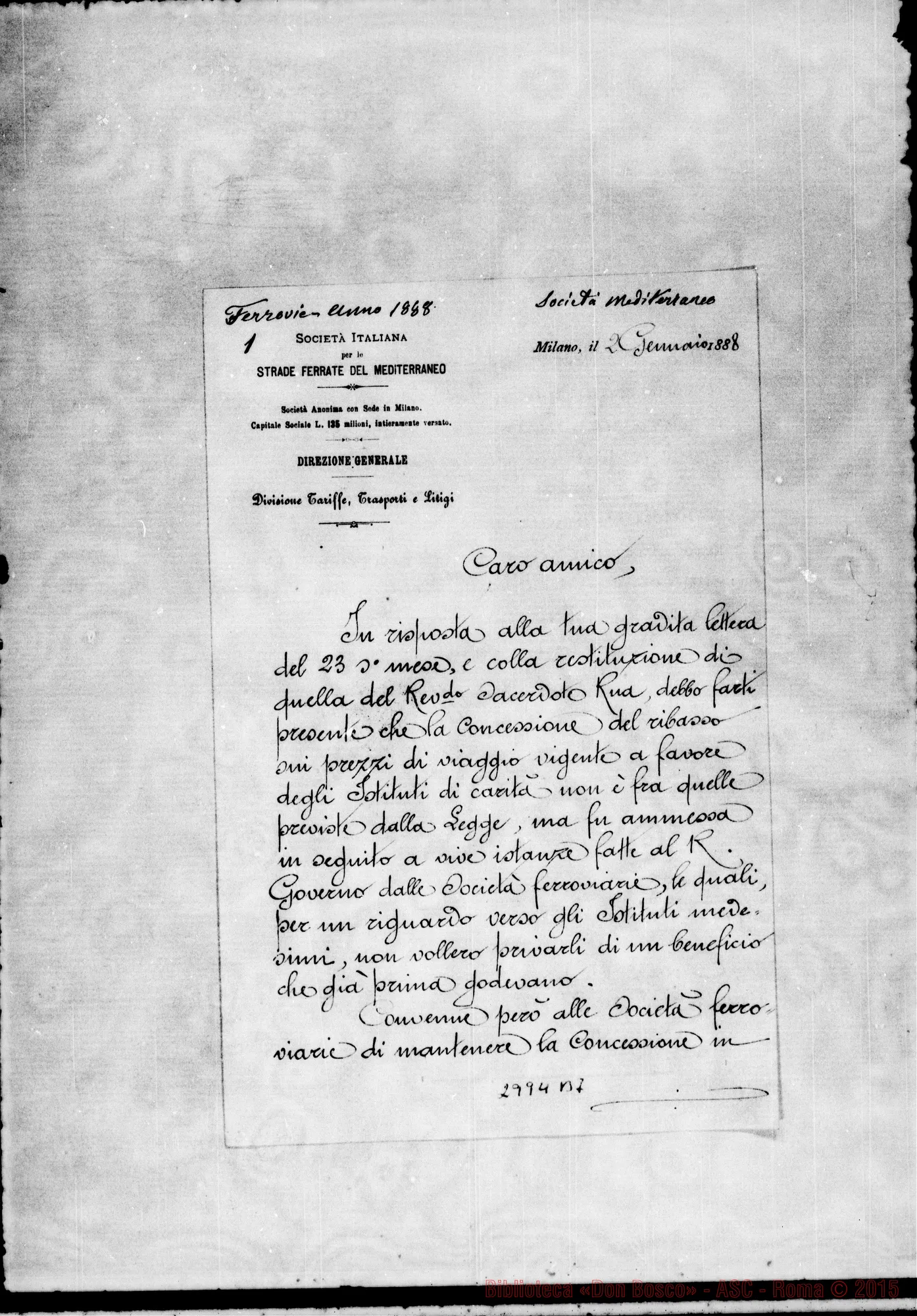 Fotogramma B 7 — 1888: 2 -01 Strade F. Mediterranee: Massa, dirett. gen. - Comm. Delfino