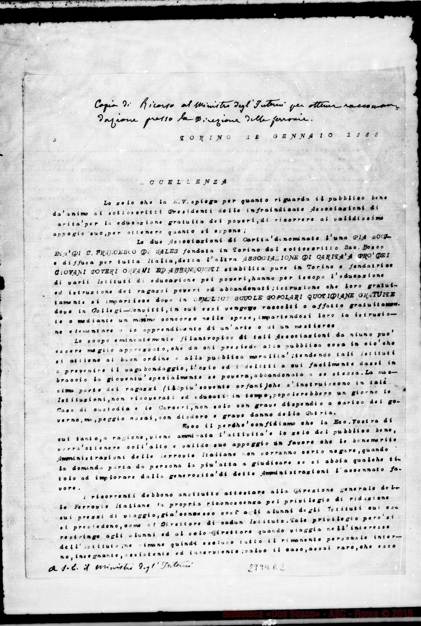 Fotogramma E 2 — 12-01 Ricorso al Ministro degli Interni. Postilla ms. autogr. Rua