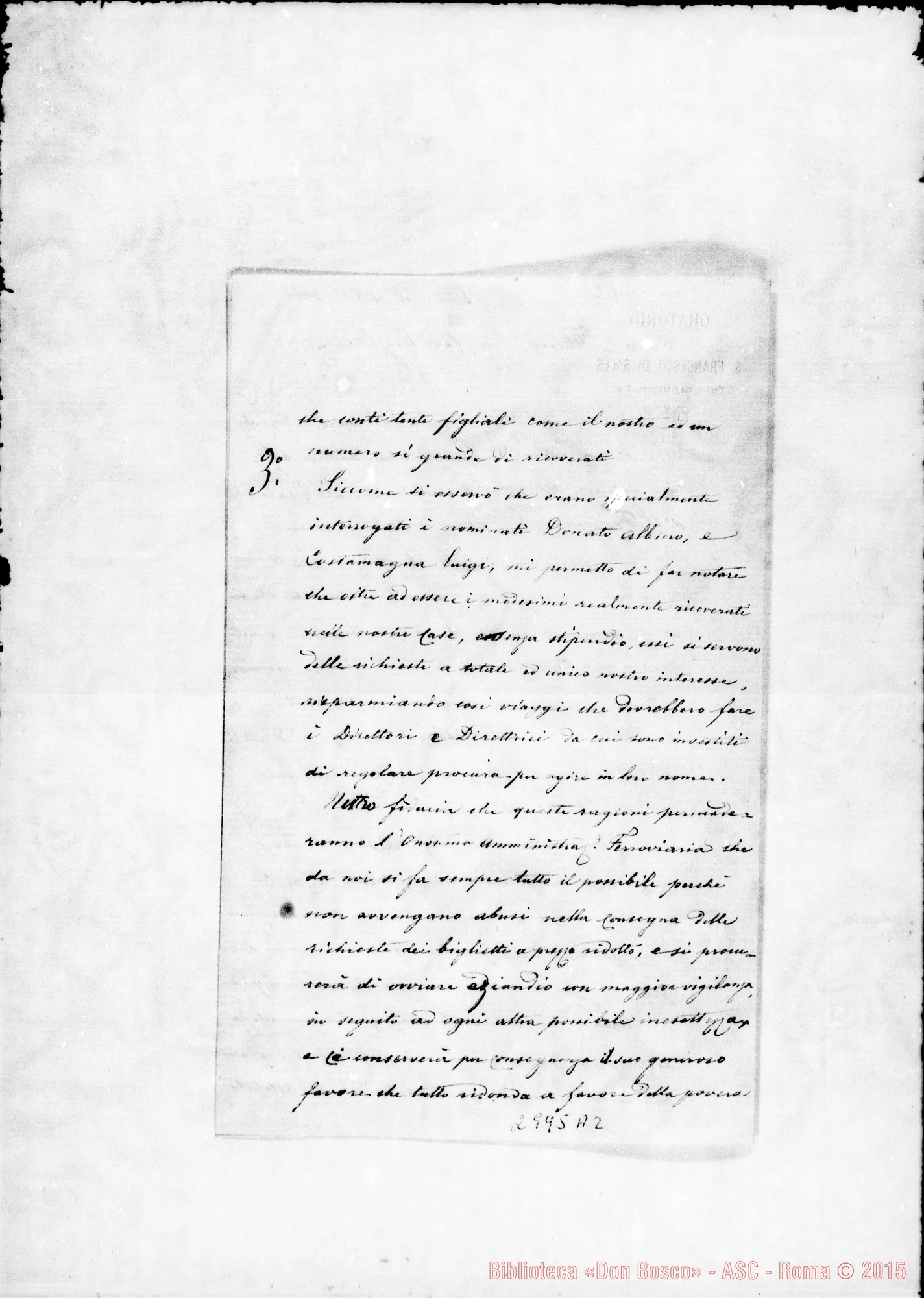Fotogramma A 2 — 12-12 Lettera indirizzata al Cav. Puglisi, senza firma. Autogr. Rua