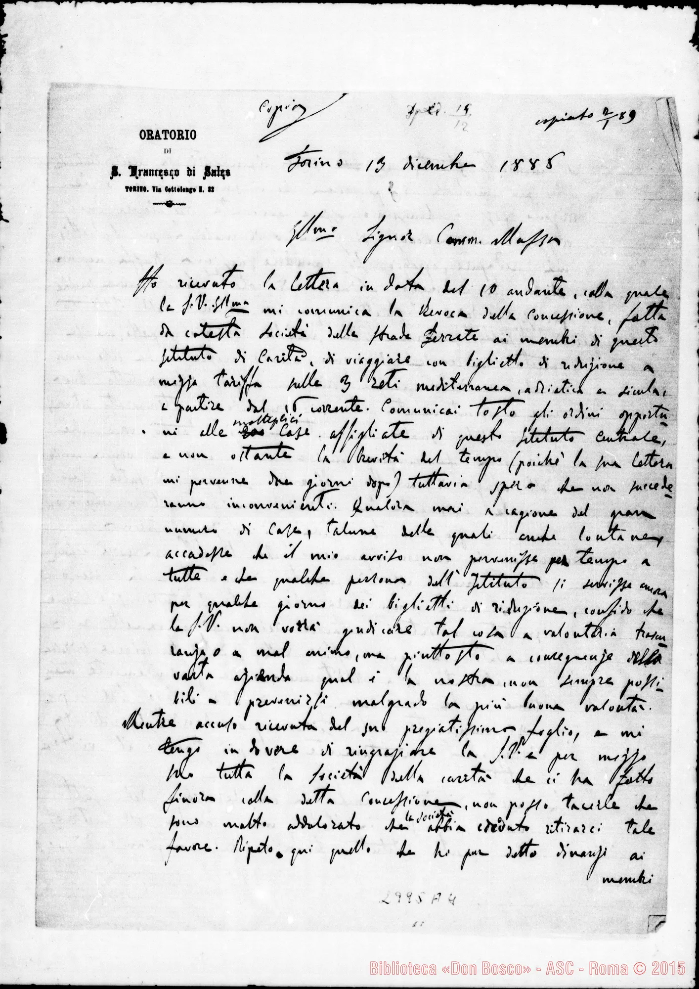 Fotogramma A 4 — 13-12 Rua - Comm. Massa. Copia di lettera, ms. di Bonetti E firma autogr.
