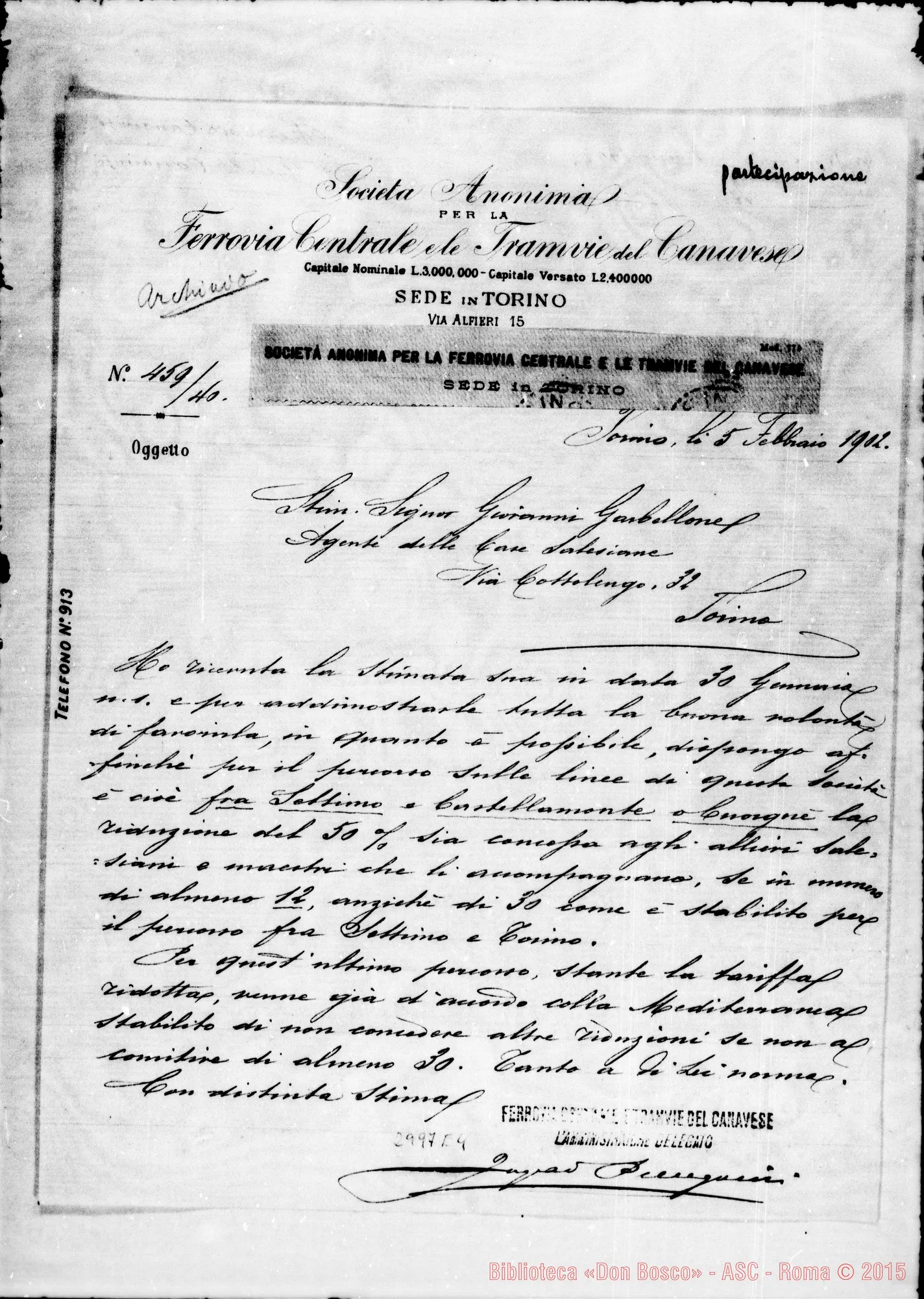 Fotogramma E 4 — 1902: 5 -02 Ferrovia Centrale del Canavese: Amministrazione - Garbellone