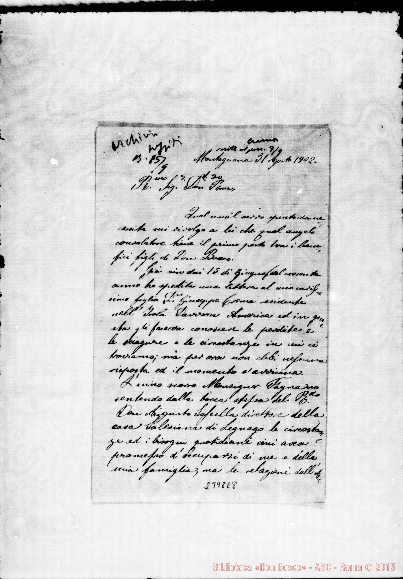 Fotogramma E 8 — Crema Giovanni - Sig. D. Rua. Autogr. Rinaldi. Montagnana, 31-08-1902