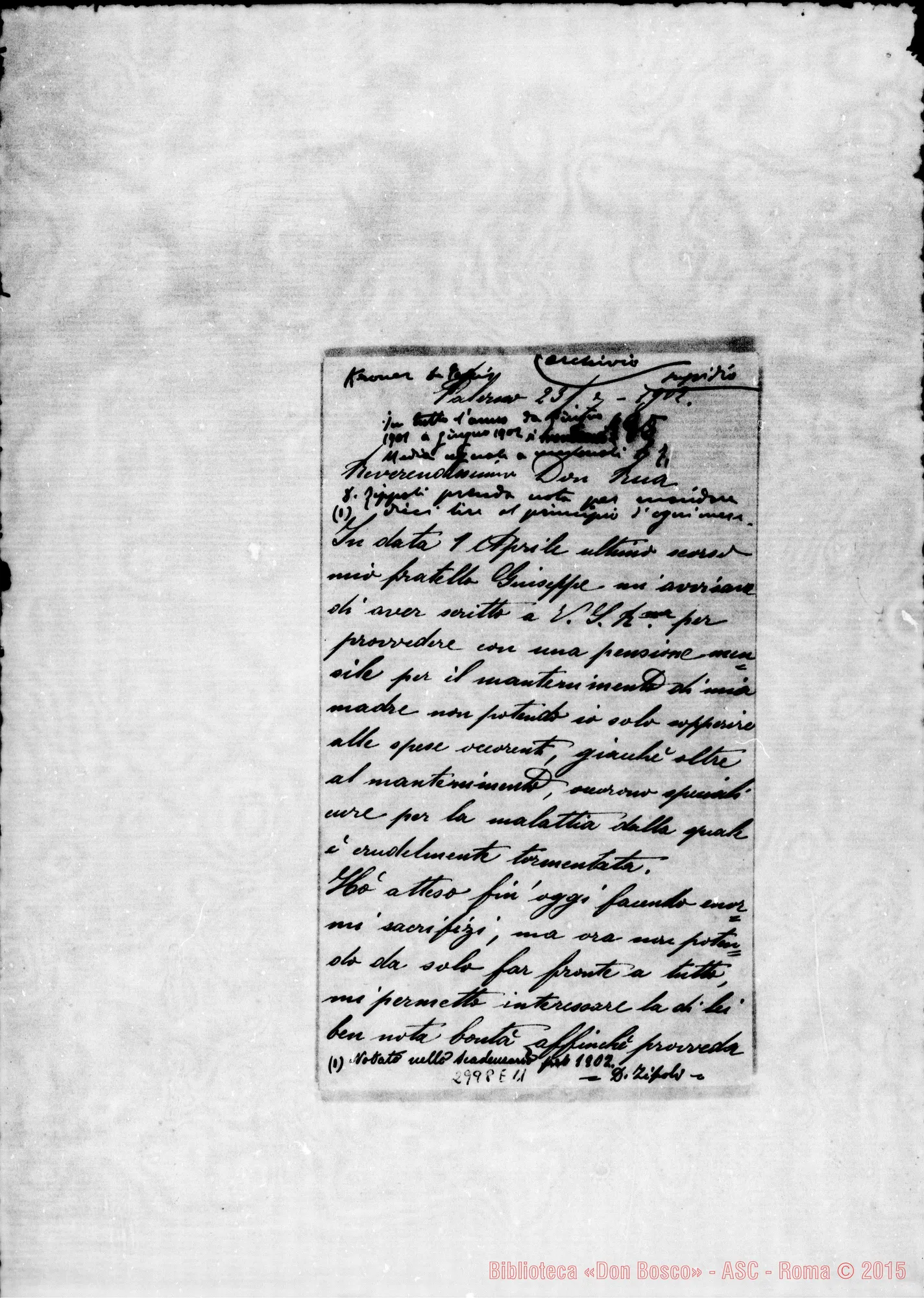 Fotogramma E 11 — Detassis Vittorio - Sig. D. Rua. Autogr. Rinaldi. Palermo, 23-07-1902