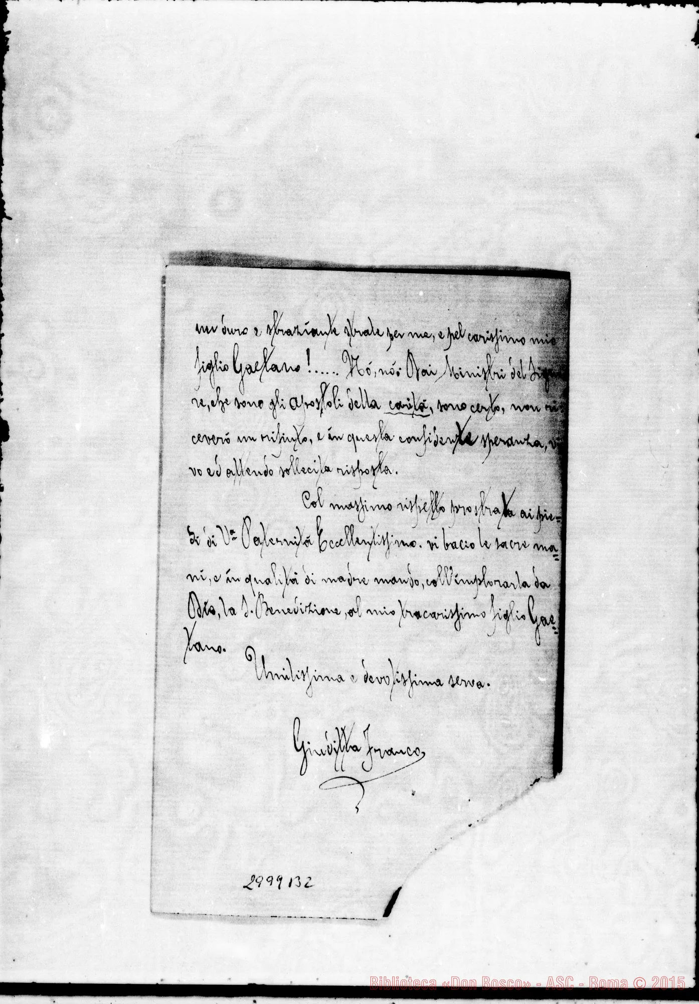 Fotogramma B 2 — Giuditta Franco - D. Rua. Autogr. Rinaldi. Cava dei Tirreni, 23-09-1902